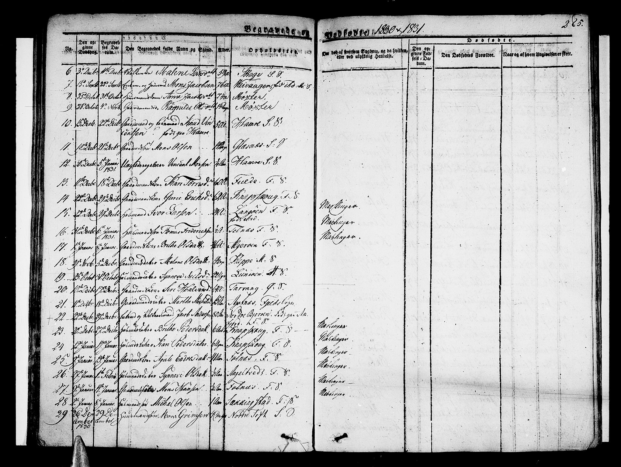 Sund sokneprestembete, AV/SAB-A-99930: Parish register (official) no. A 12, 1825-1835, p. 285