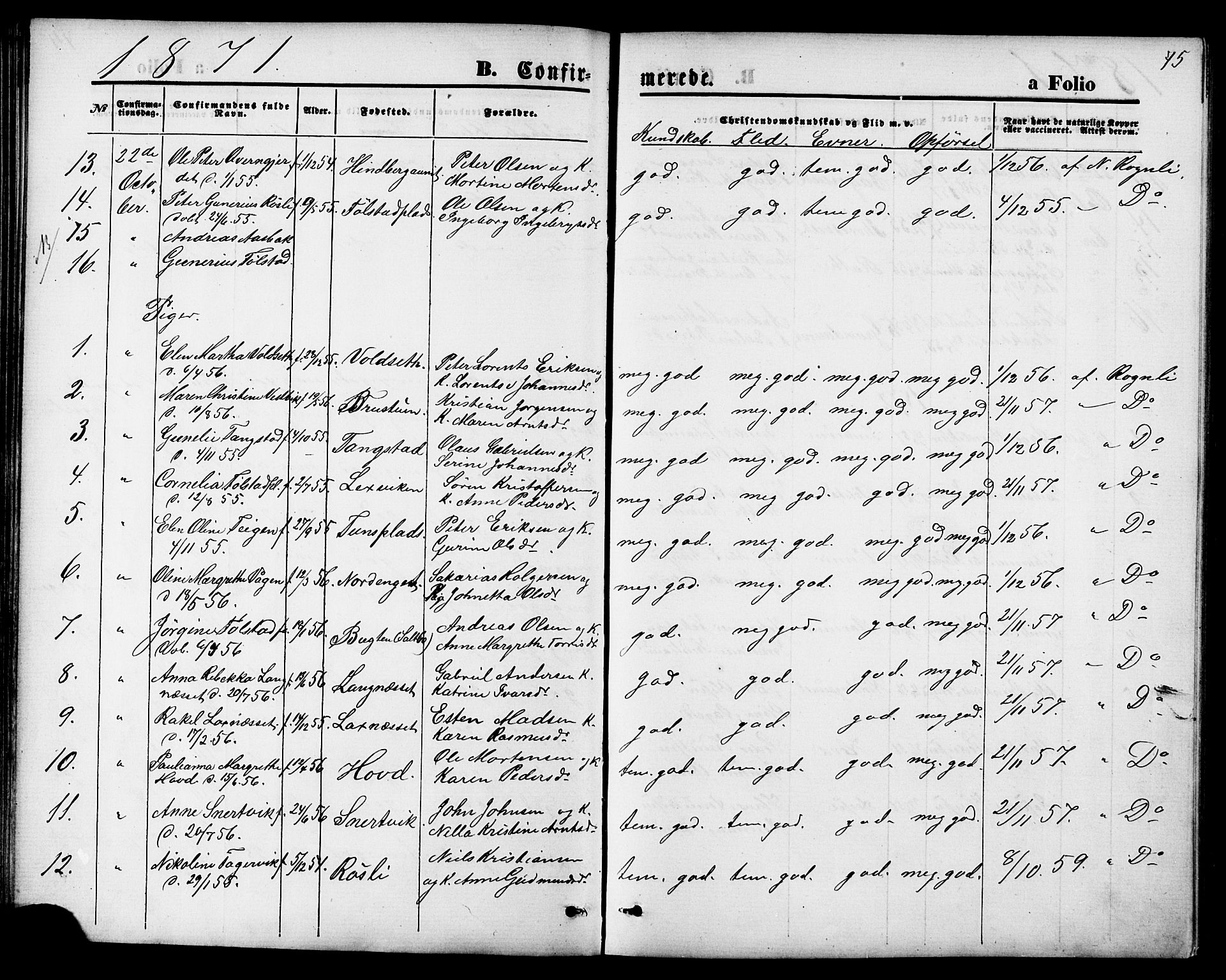 Ministerialprotokoller, klokkerbøker og fødselsregistre - Nord-Trøndelag, AV/SAT-A-1458/744/L0419: Parish register (official) no. 744A03, 1867-1881, p. 75