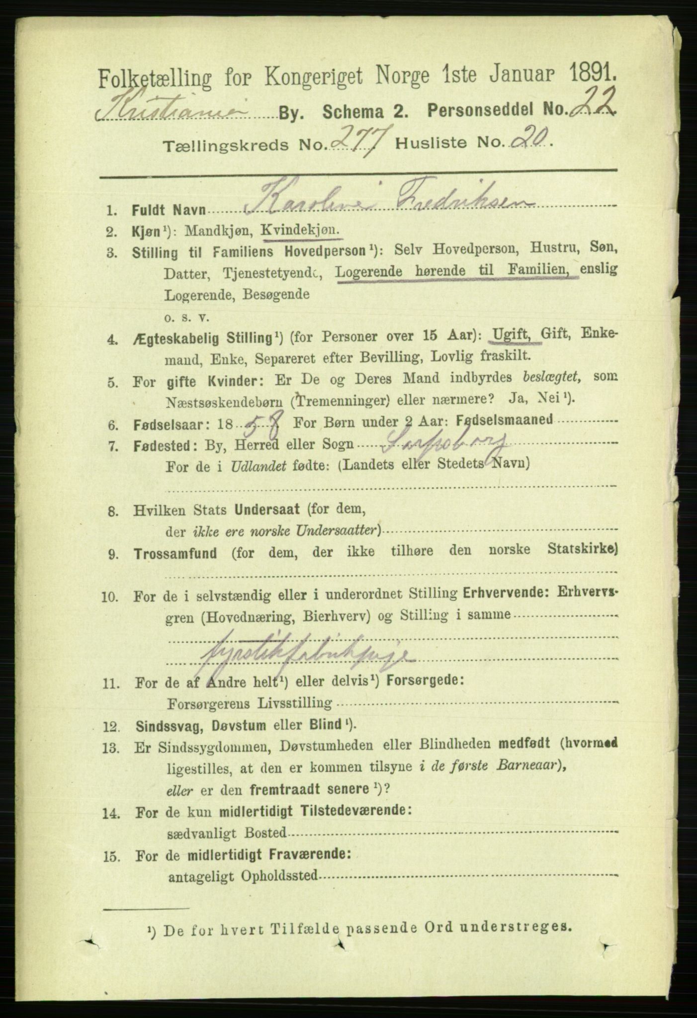 RA, 1891 census for 0301 Kristiania, 1891, p. 168512