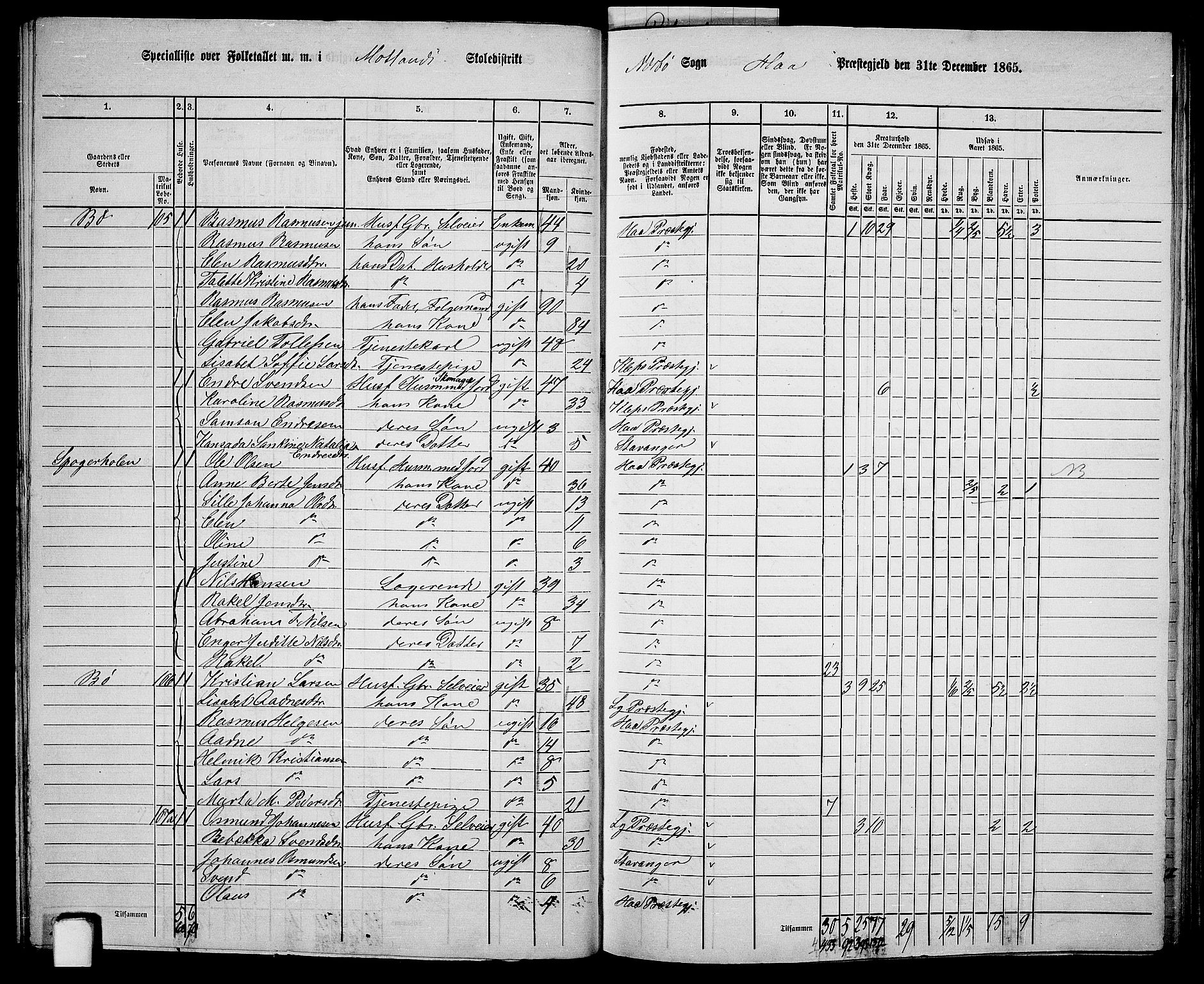 RA, 1865 census for Hå, 1865, p. 50