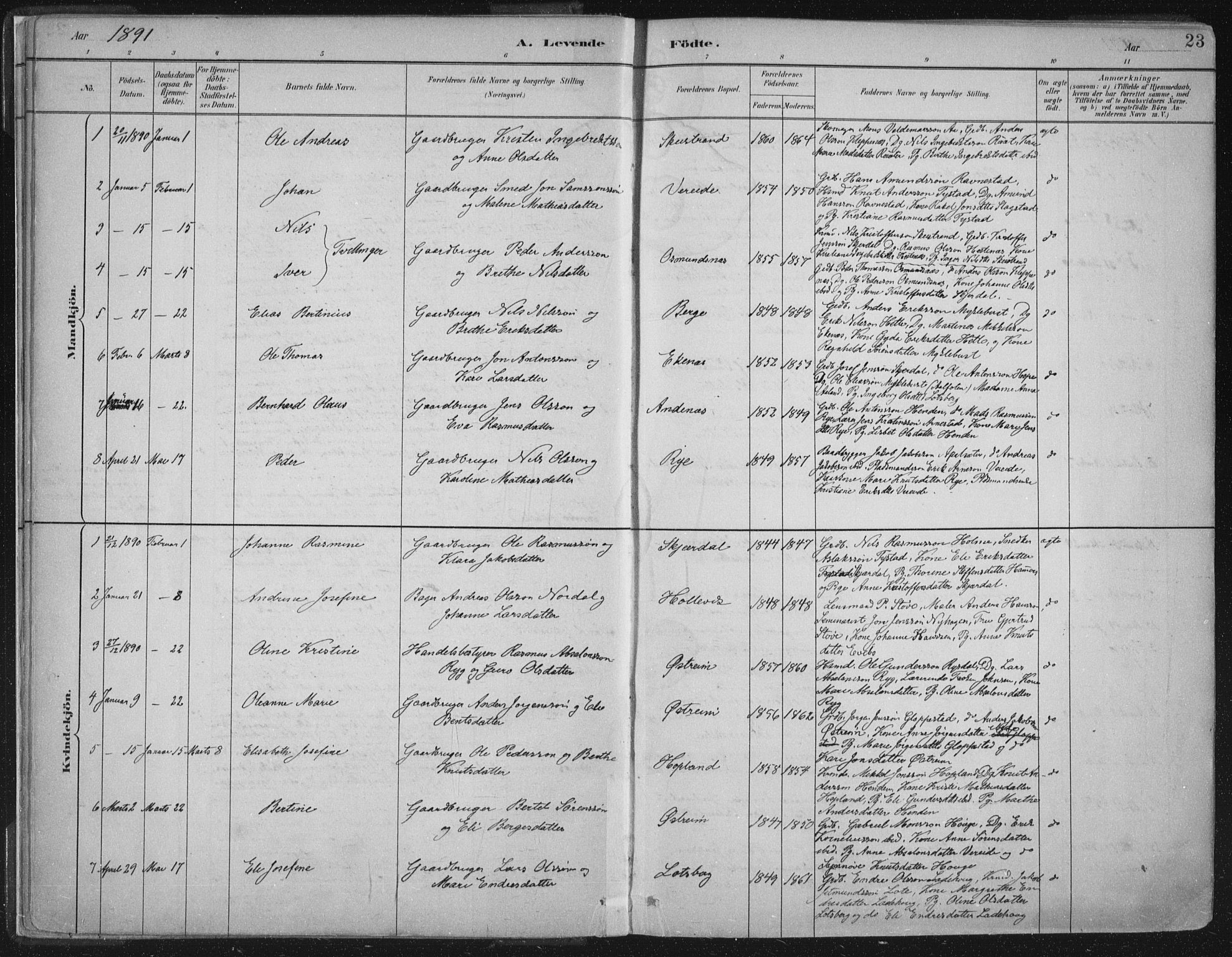 Gloppen sokneprestembete, AV/SAB-A-80101/H/Haa/Haab/L0001: Parish register (official) no. B  1, 1885-1905, p. 23