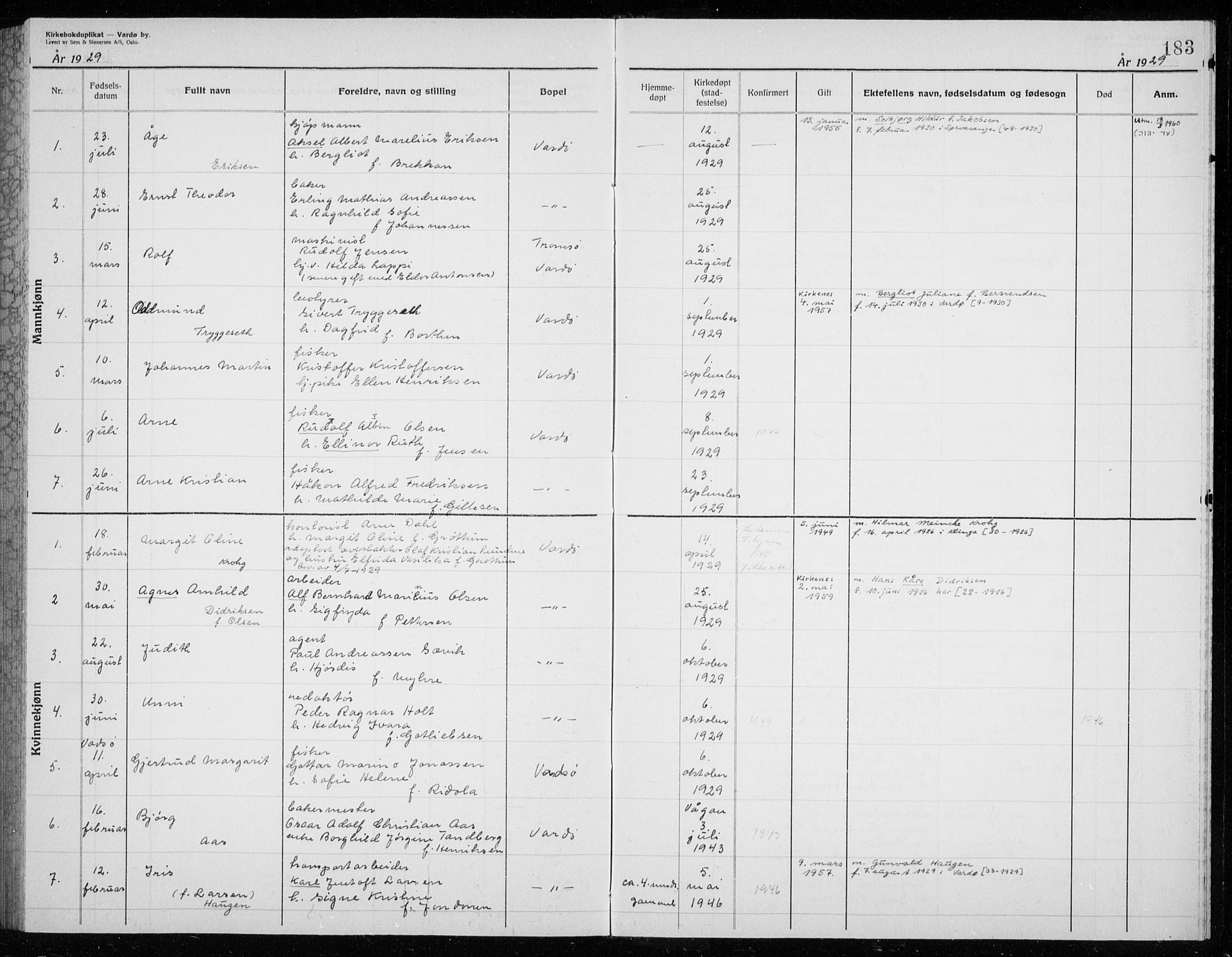 Vardø sokneprestkontor, AV/SATØ-S-1332/H/Hc/L0002kirkerekon: Other parish register no. 2, 1915-1929, p. 183