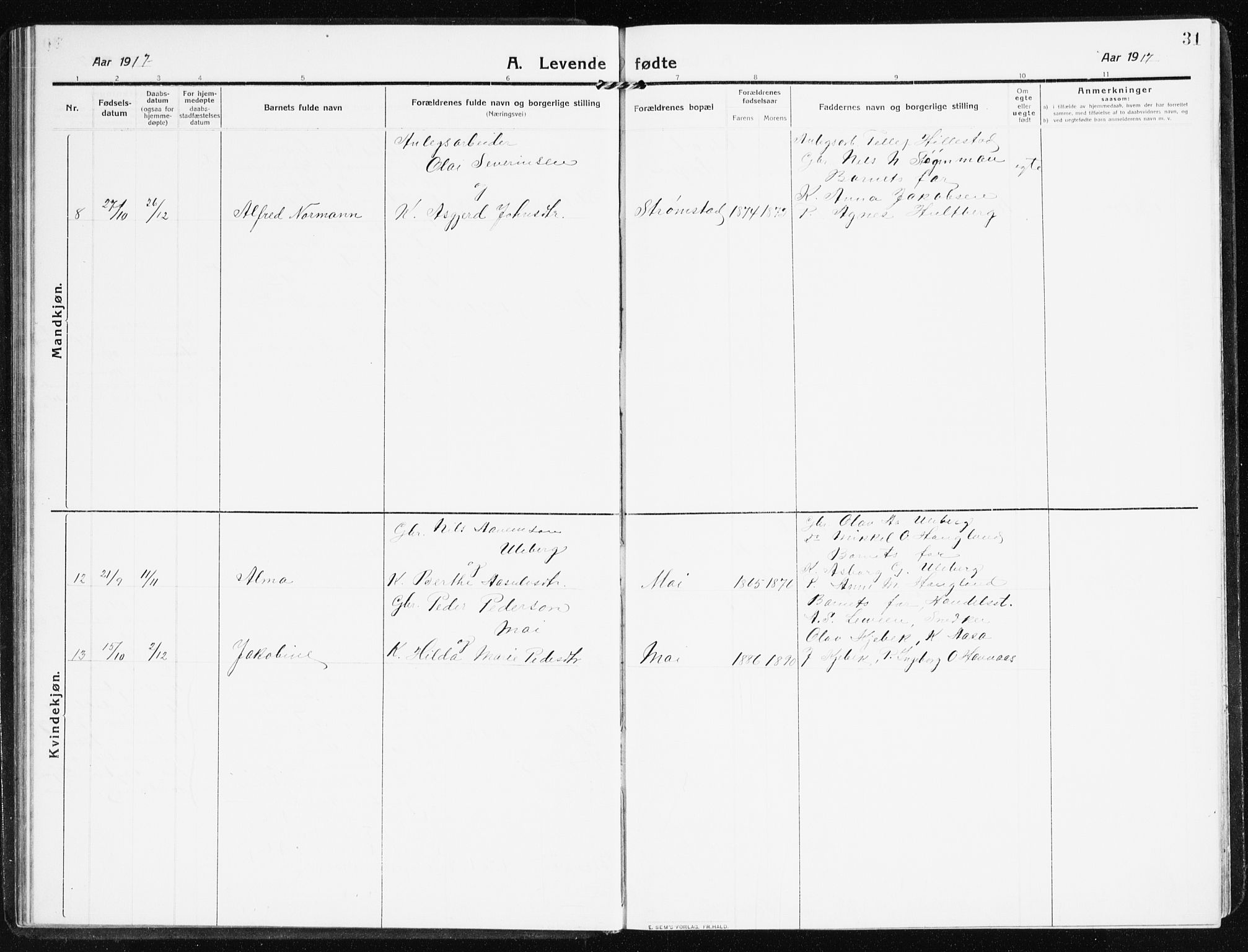 Evje sokneprestkontor, AV/SAK-1111-0008/F/Fb/Fbb/L0003: Parish register (copy) no. B 3, 1910-1933, p. 31