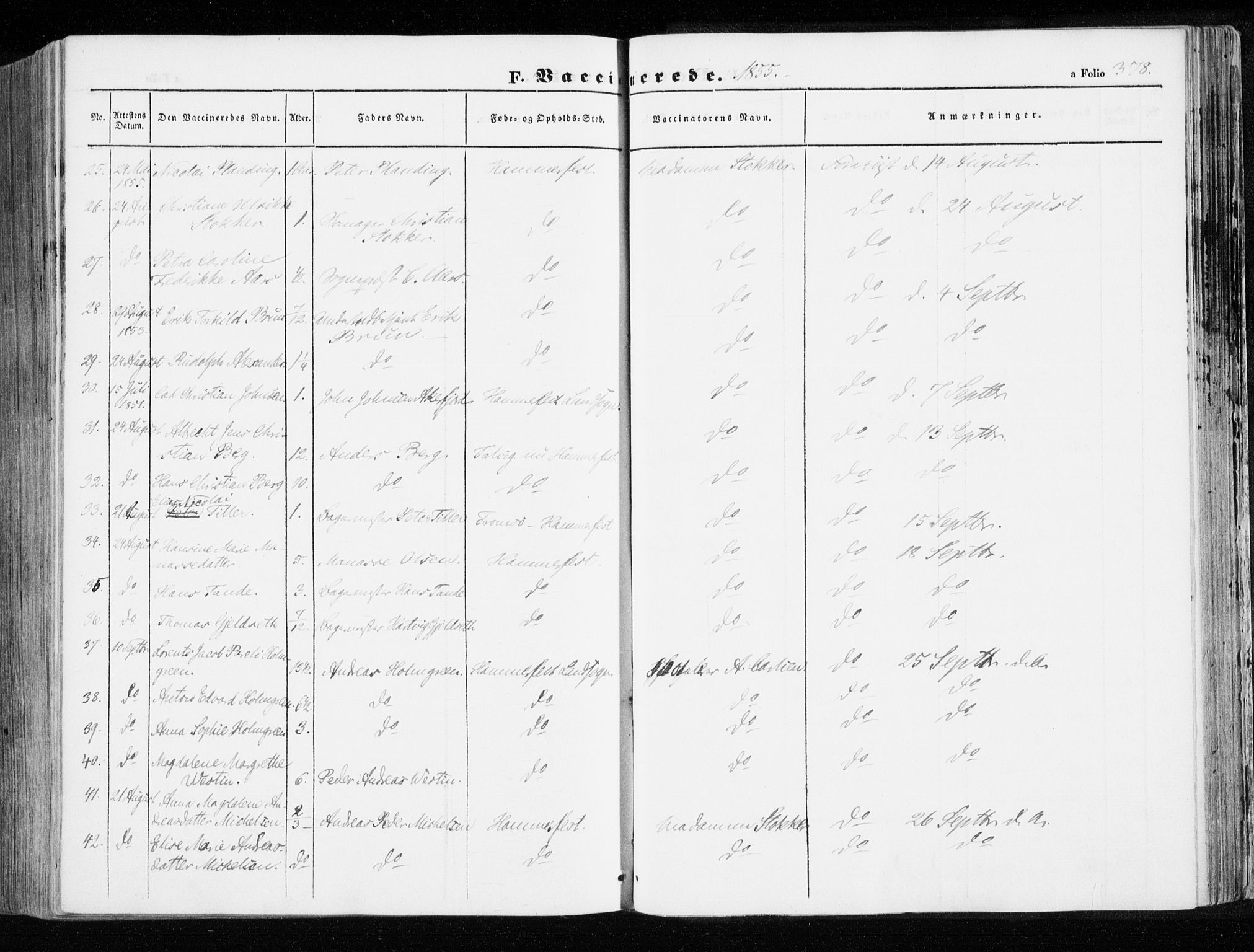 Hammerfest sokneprestkontor, AV/SATØ-S-1347/H/Ha/L0004.kirke: Parish register (official) no. 4, 1843-1856, p. 378