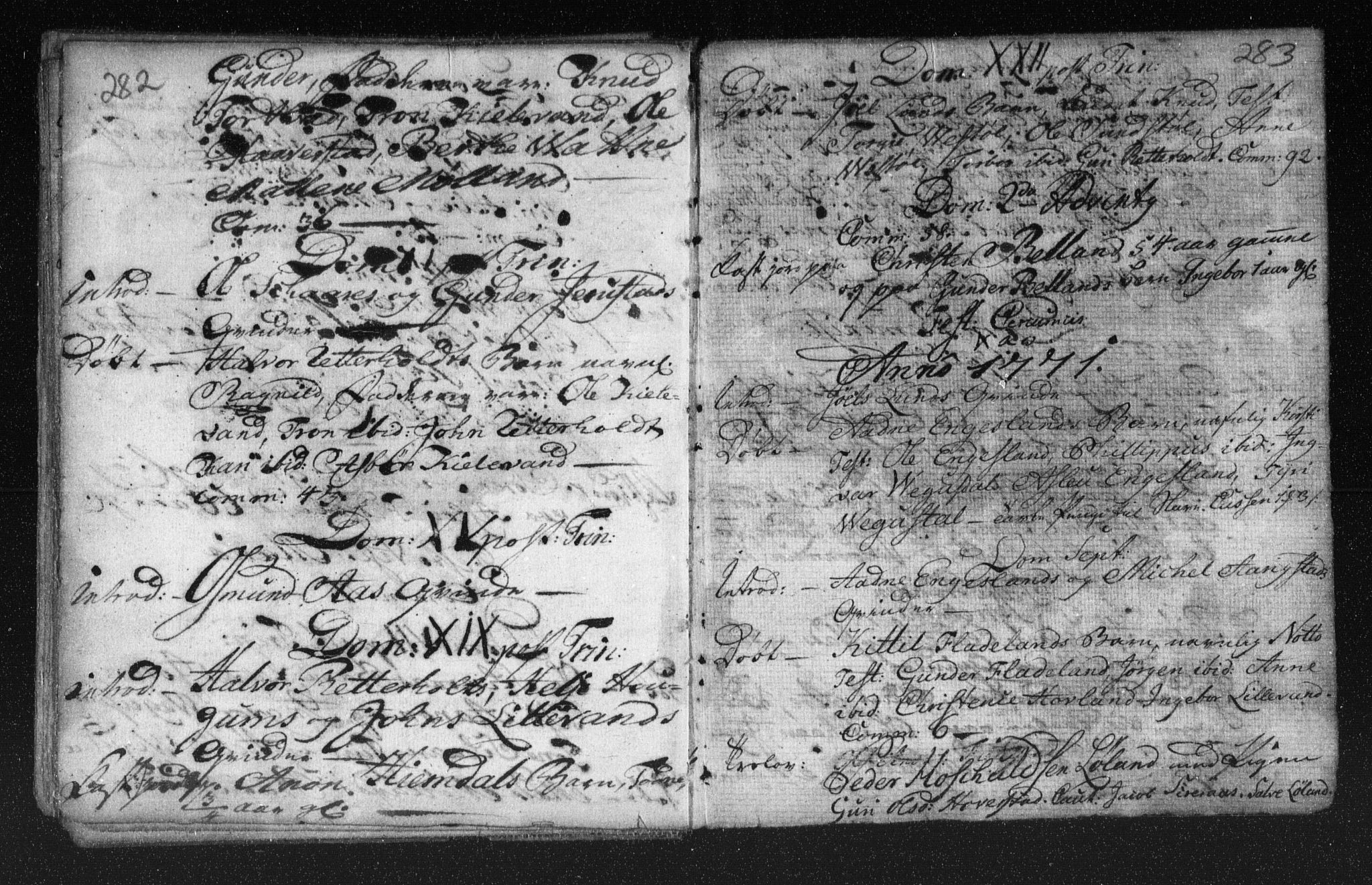 Herefoss sokneprestkontor, AV/SAK-1111-0019/F/Fa/Fab/L0001: Parish register (official) no. A 1, 1704-1779, p. 282-283