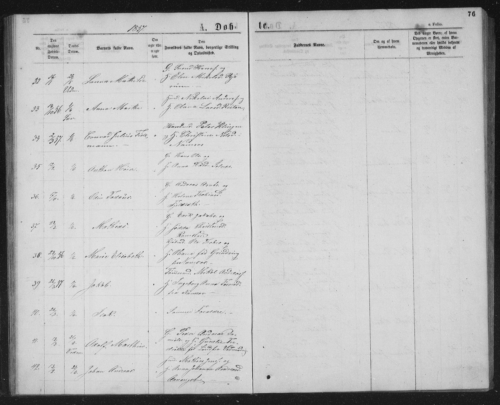 Ministerialprotokoller, klokkerbøker og fødselsregistre - Nord-Trøndelag, AV/SAT-A-1458/768/L0566: Parish register (official) no. 768A01, 1836-1865, p. 76