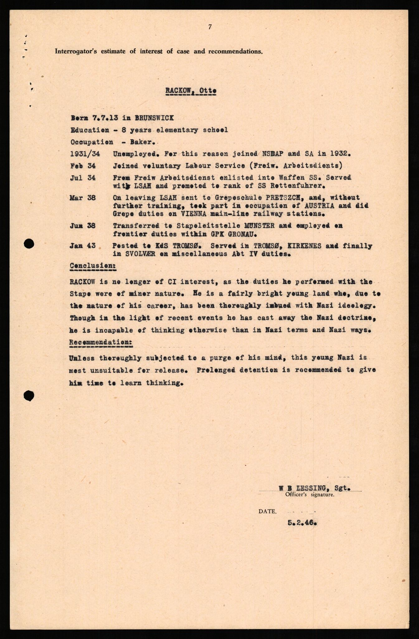 Forsvaret, Forsvarets overkommando II, AV/RA-RAFA-3915/D/Db/L0026: CI Questionaires. Tyske okkupasjonsstyrker i Norge. Tyskere., 1945-1946, p. 514