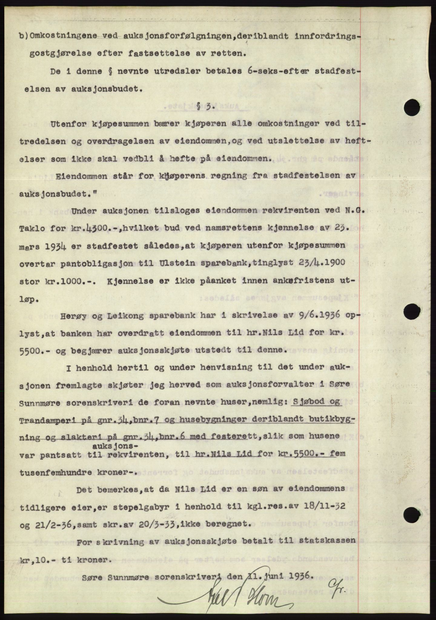 Søre Sunnmøre sorenskriveri, AV/SAT-A-4122/1/2/2C/L0060: Mortgage book no. 54, 1935-1936, Deed date: 12.06.1936