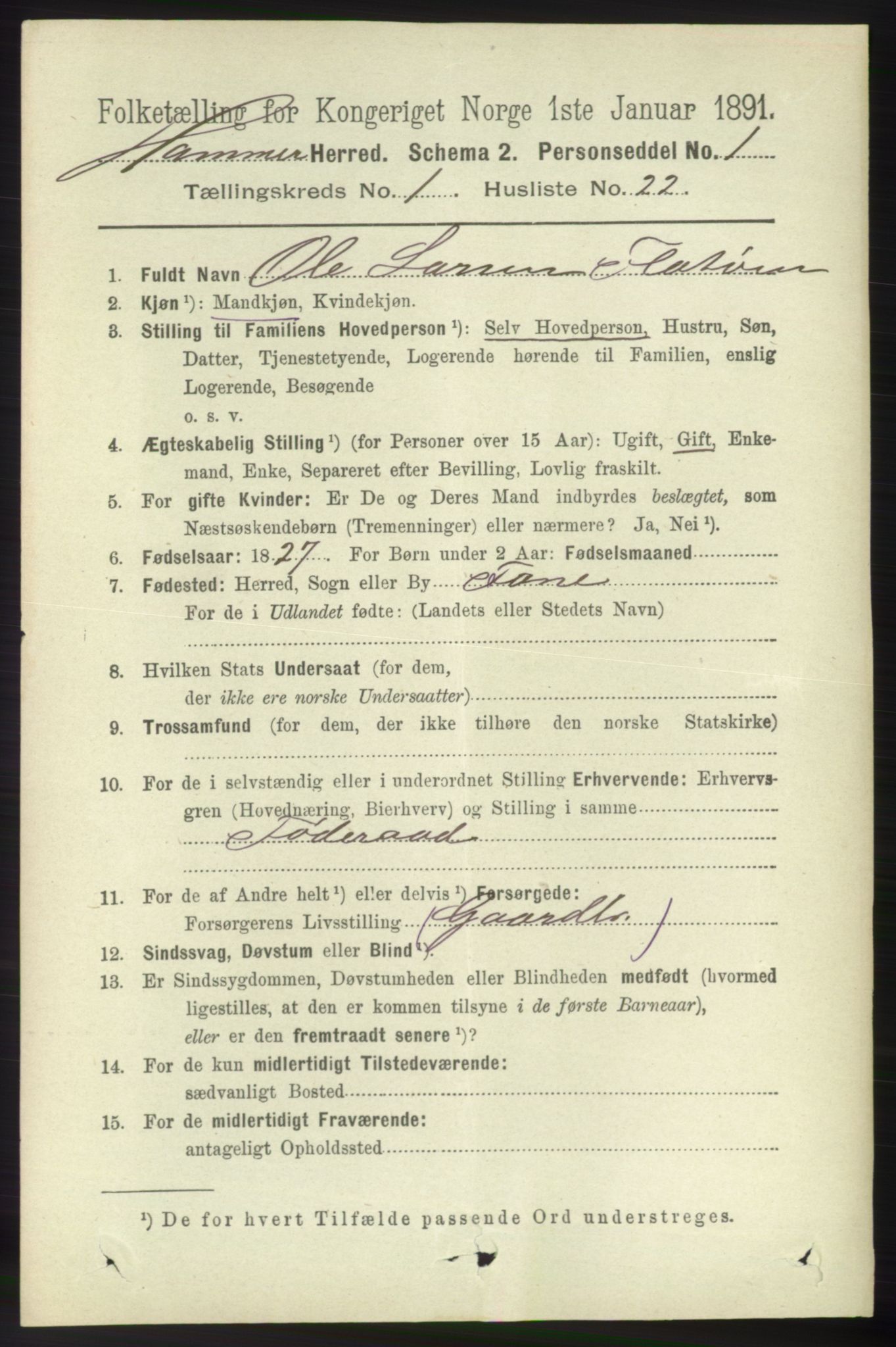 RA, 1891 census for 1254 Hamre, 1891, p. 184