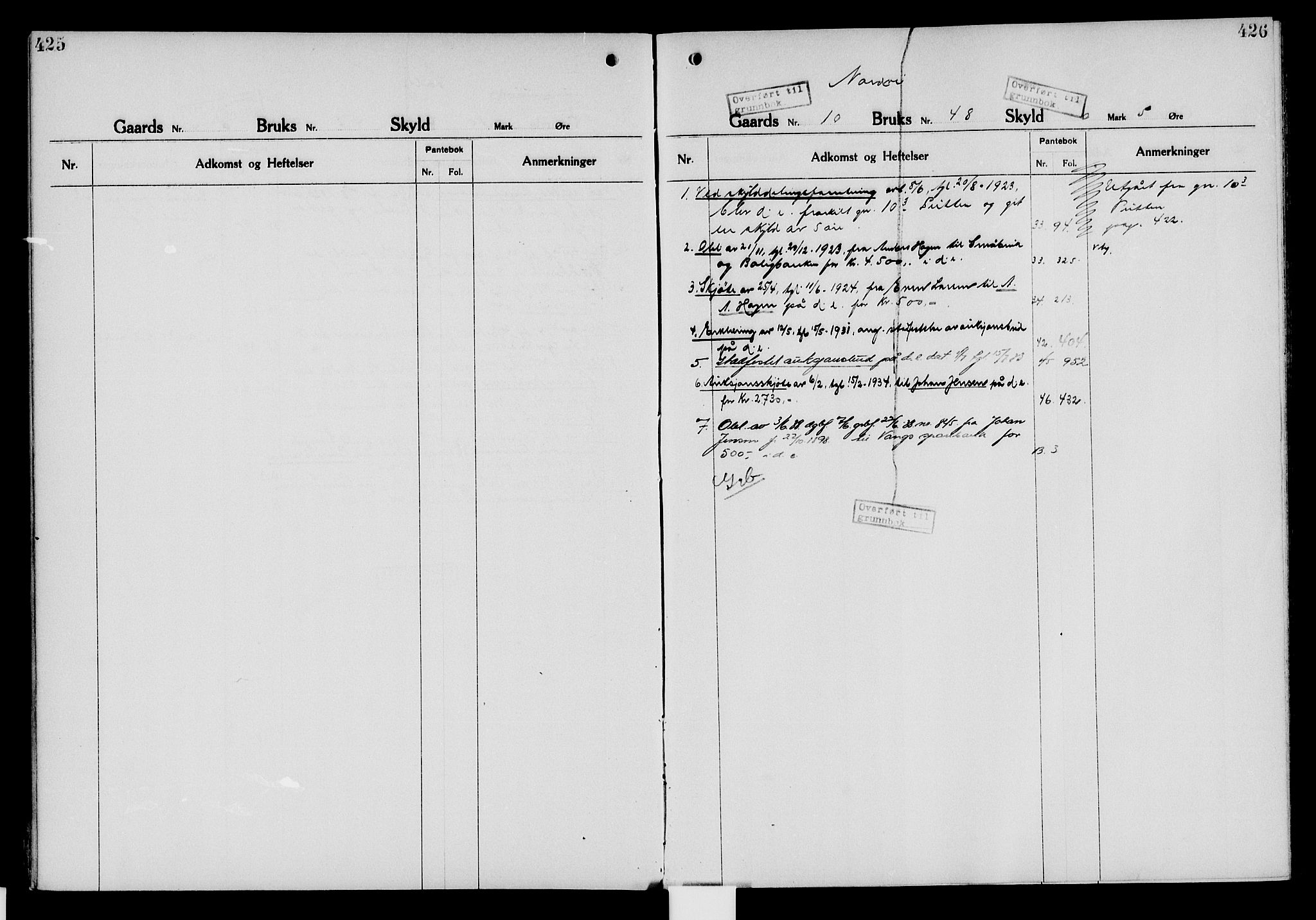 Nord-Hedmark sorenskriveri, SAH/TING-012/H/Ha/Had/Hade/L0006: Mortgage register no. 4.6, 1920-1940, p. 425-426
