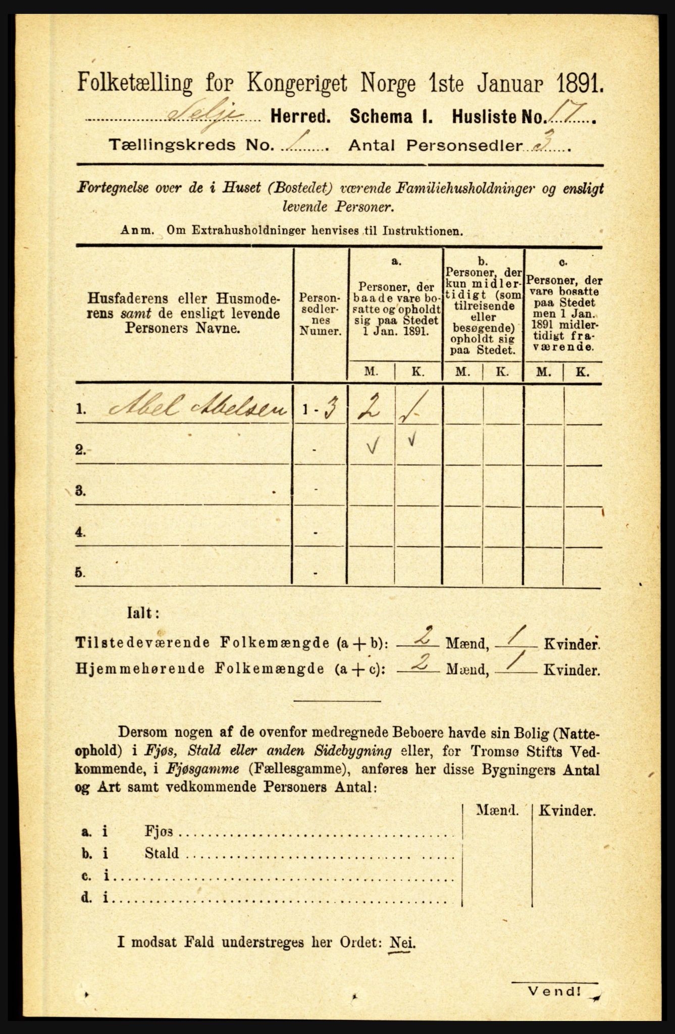 RA, 1891 census for 1441 Selje, 1891, p. 56