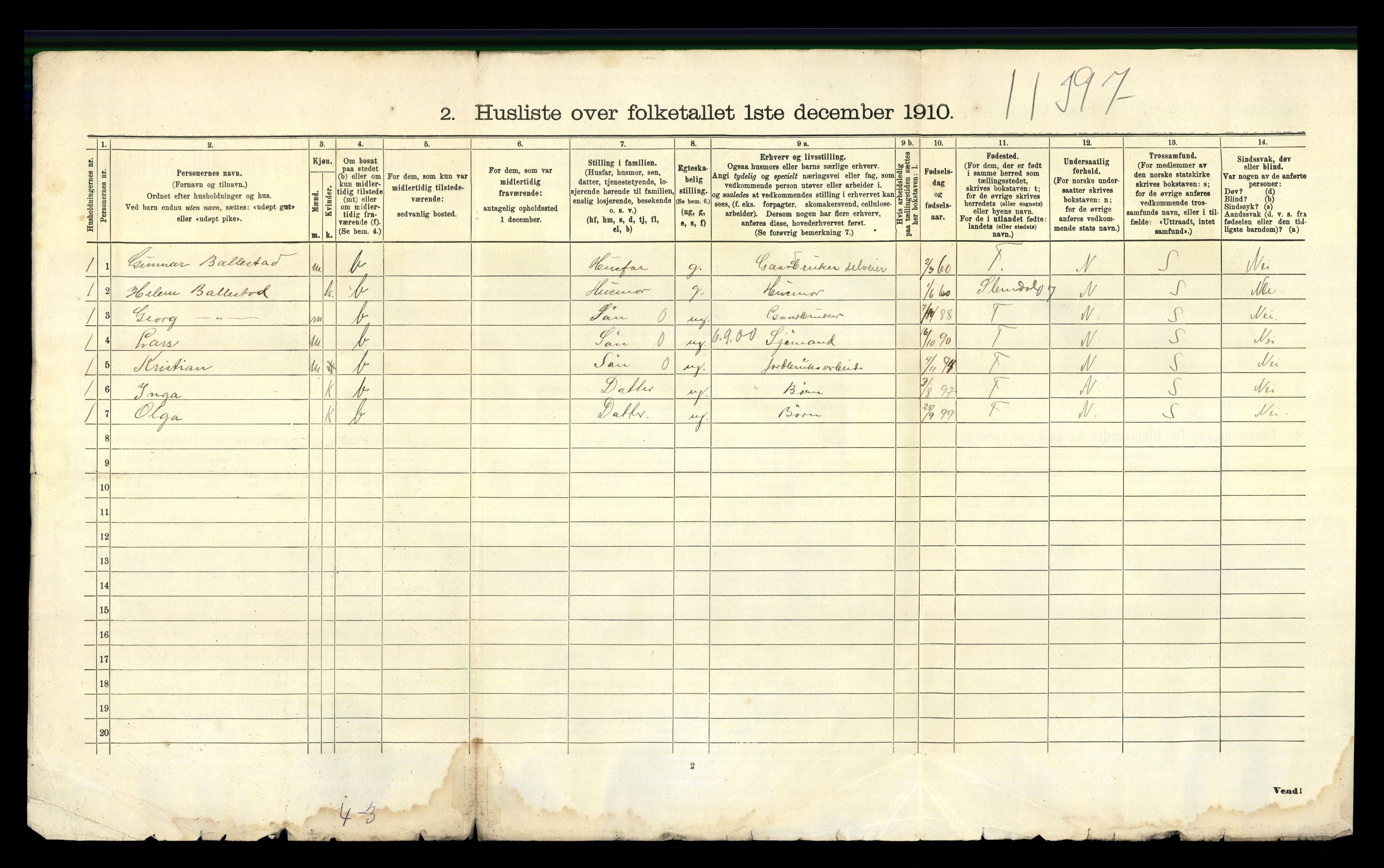 RA, 1910 census for Gjerpen, 1910, p. 1308