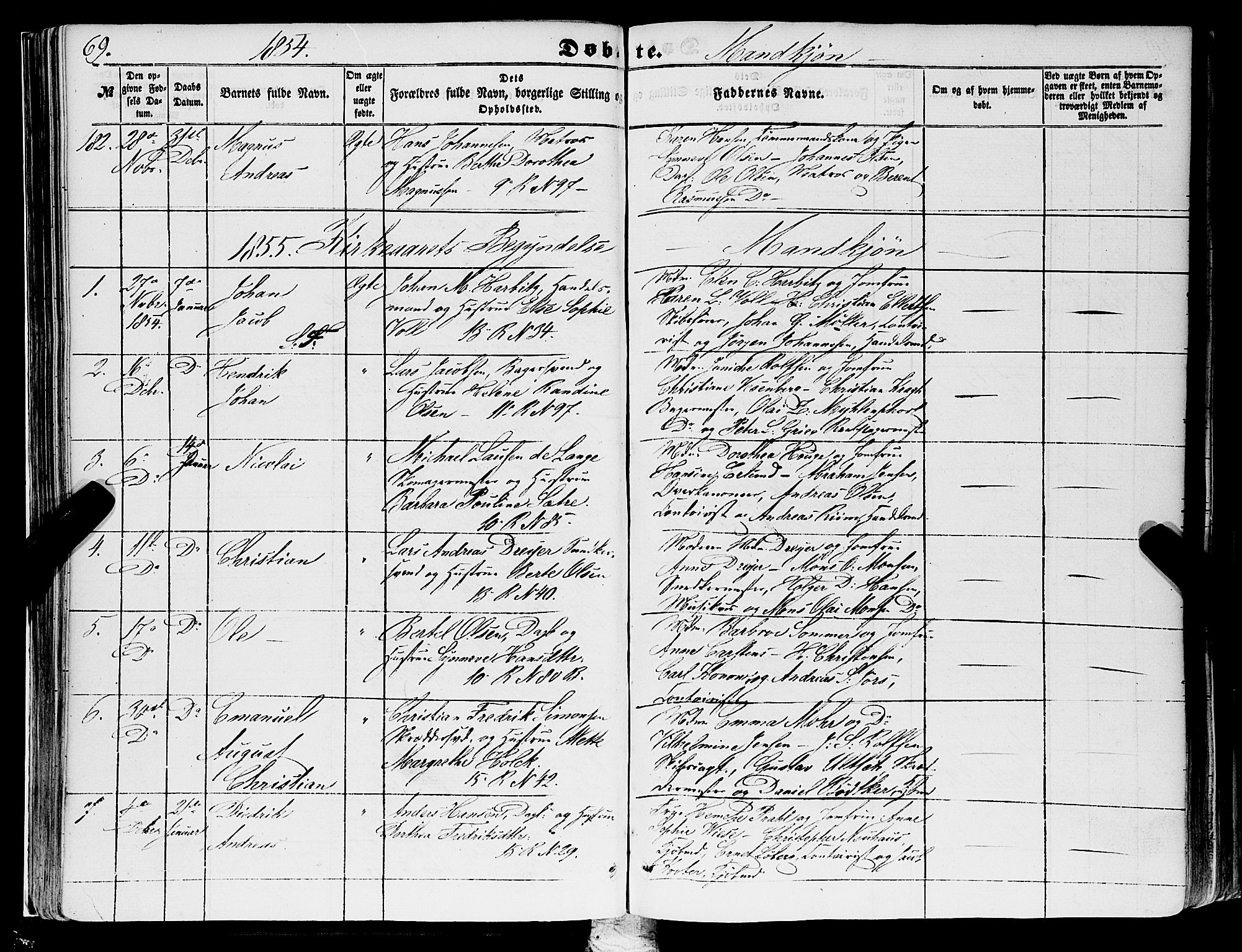 Domkirken sokneprestembete, SAB/A-74801/H/Haa/L0020: Parish register (official) no. B 3, 1851-1859, p. 69