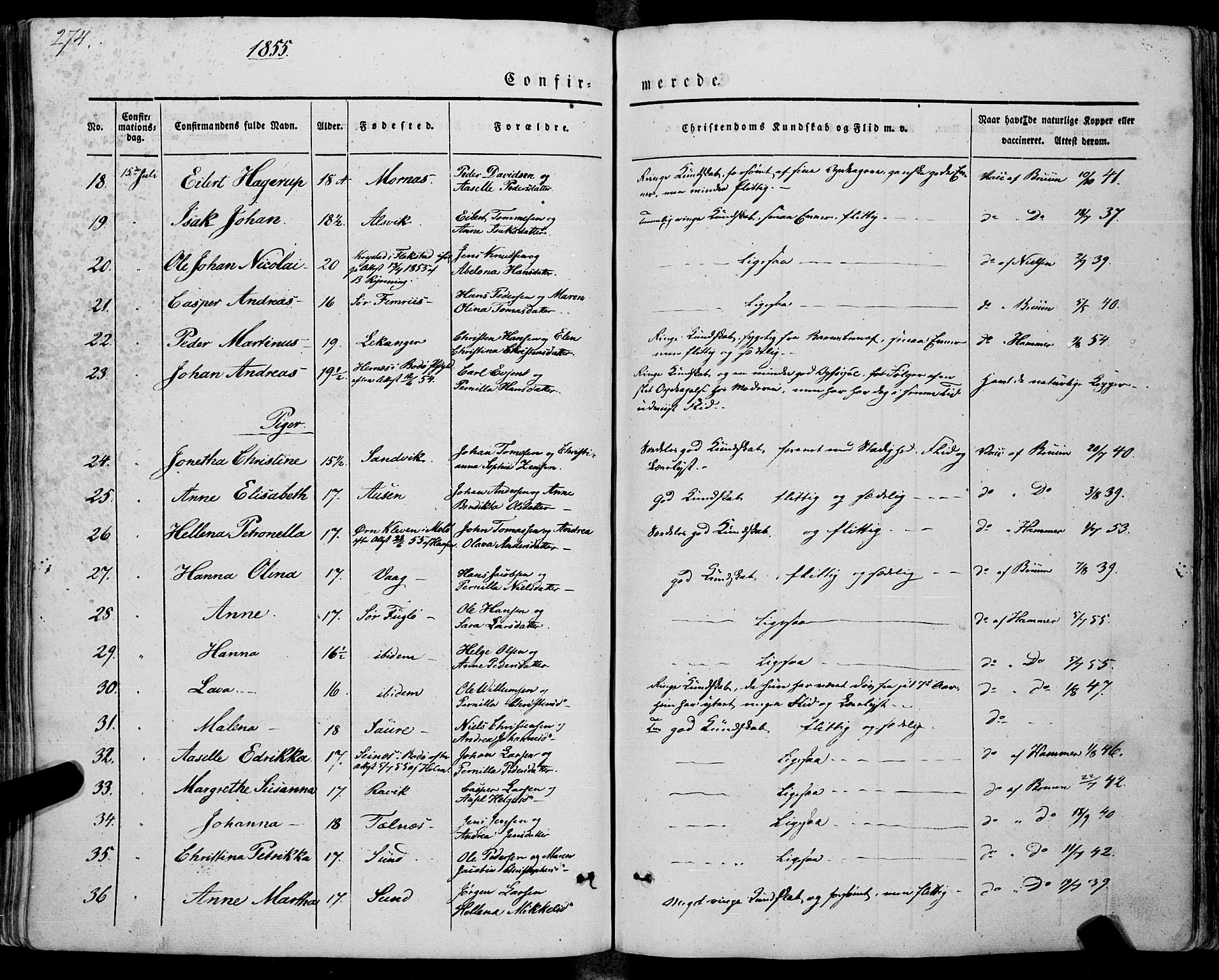 Ministerialprotokoller, klokkerbøker og fødselsregistre - Nordland, AV/SAT-A-1459/805/L0097: Parish register (official) no. 805A04, 1837-1861, p. 274