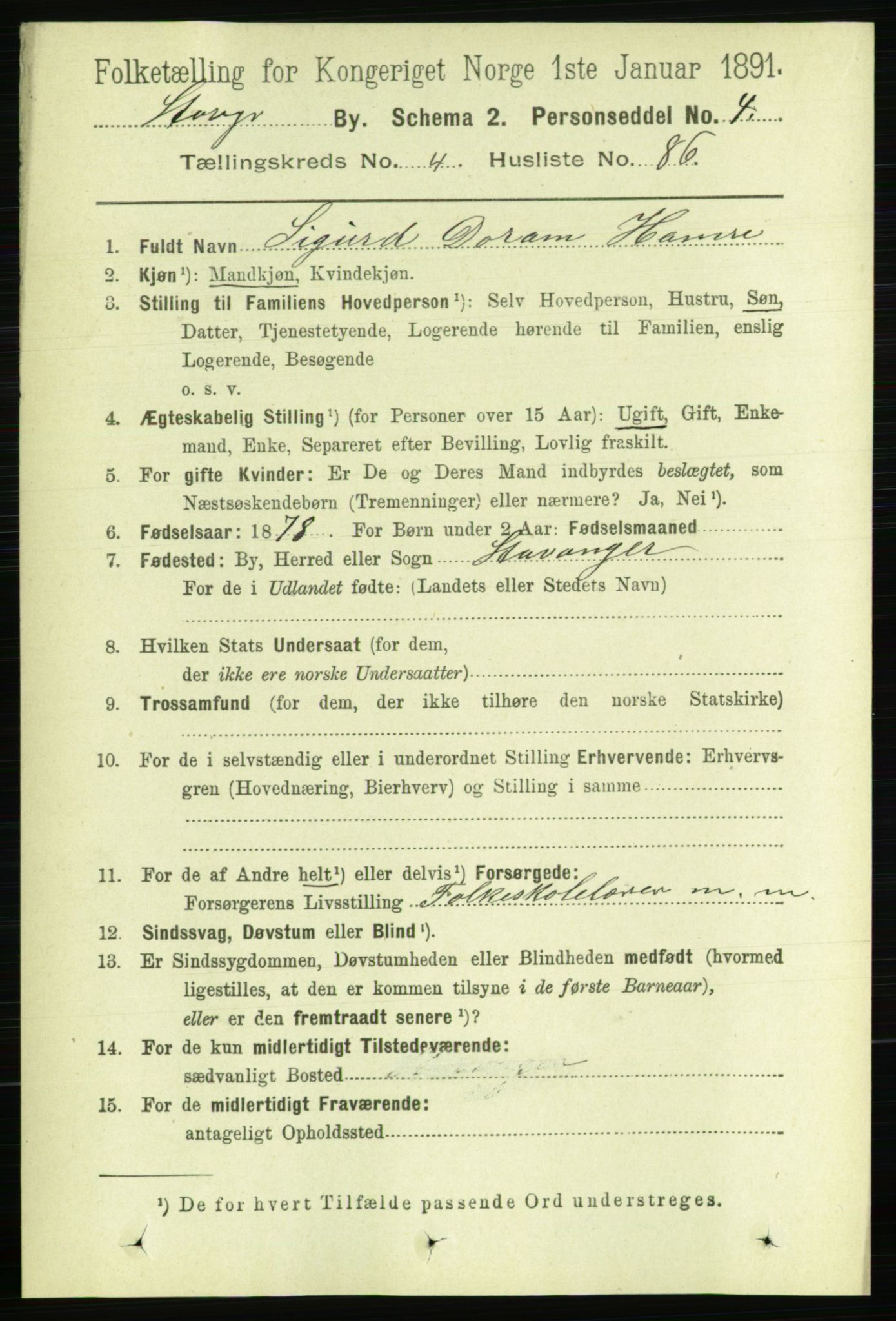 RA, 1891 census for 1103 Stavanger, 1891, p. 8587