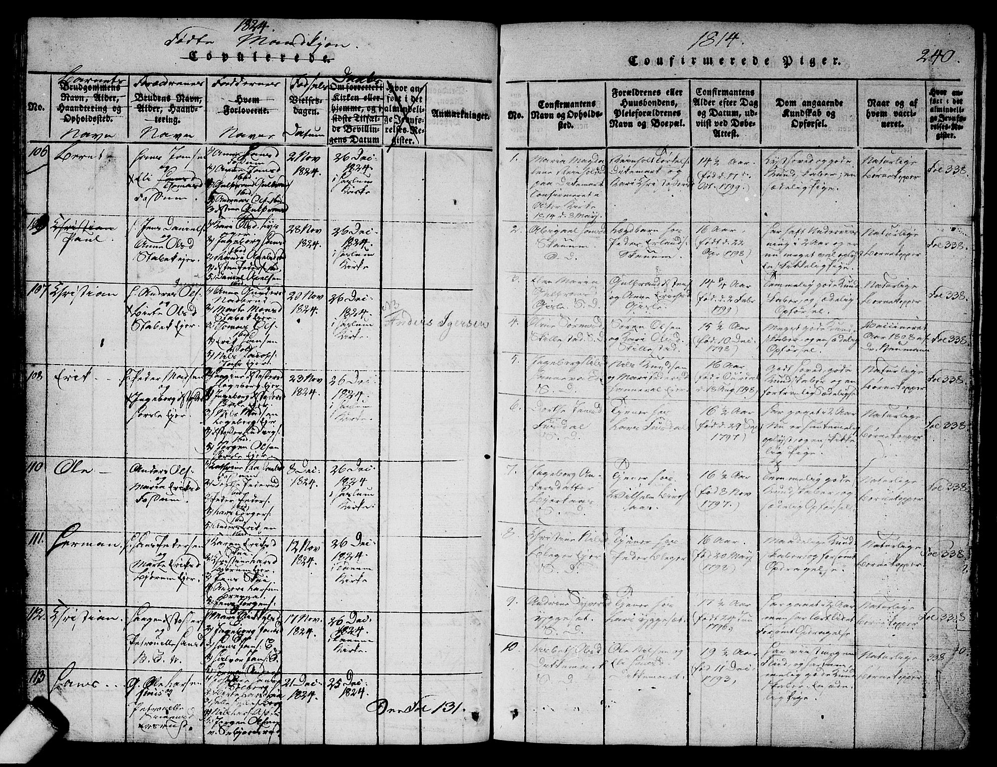 Asker prestekontor Kirkebøker, SAO/A-10256a/G/Ga/L0001: Parish register (copy) no. I 1, 1814-1830, p. 240