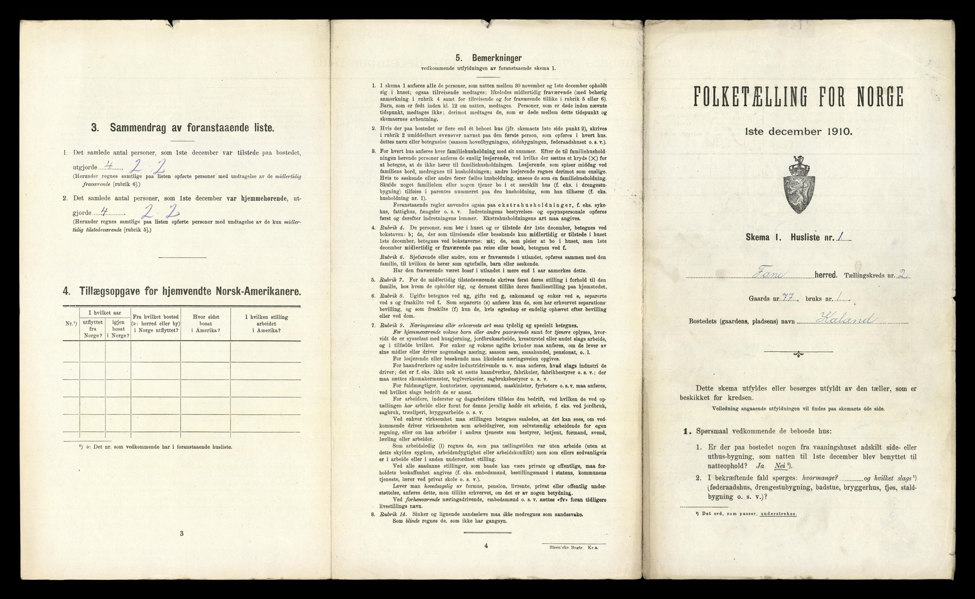 RA, 1910 census for Fana, 1910, p. 127