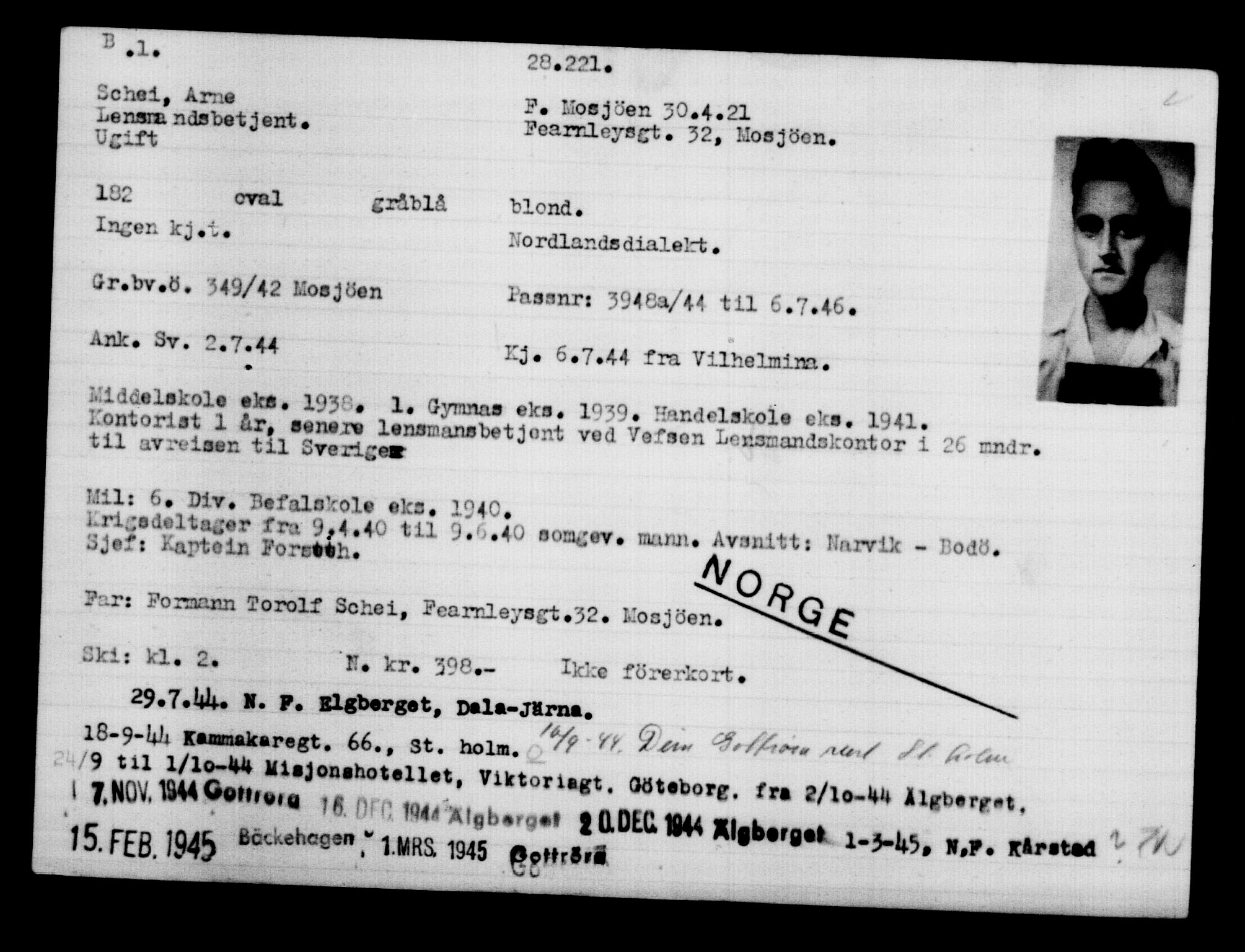 Utenriksstasjonene, Legasjonen i Stockholm, Flyktningkontoret, AV/RA-S-6753/V/Va/L0011: Kjesäterkartoteket, flyktninger med registreringsnr. 25300-28349, 1940-1945, p. 3111