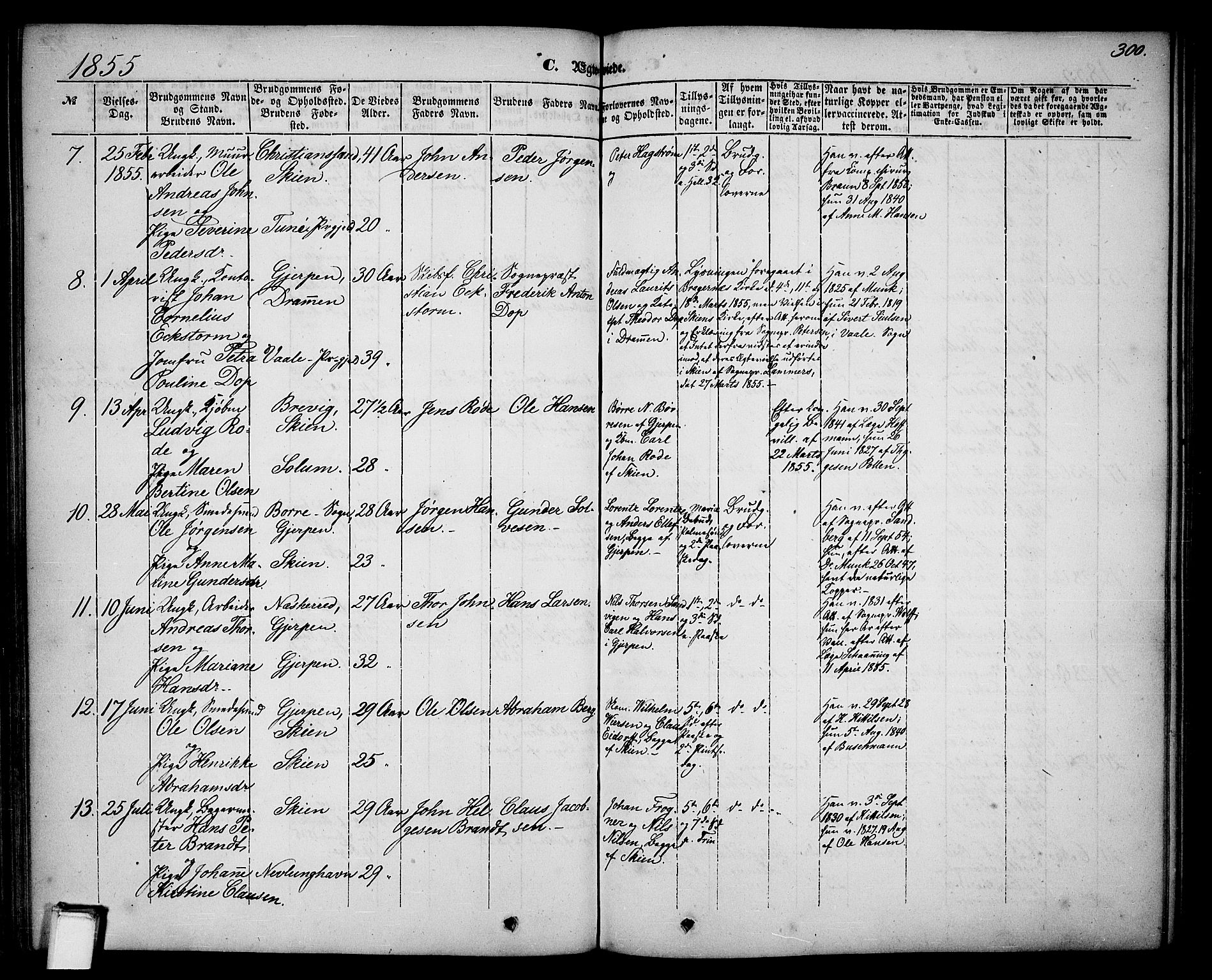 Skien kirkebøker, SAKO/A-302/G/Ga/L0004: Parish register (copy) no. 4, 1843-1867, p. 300