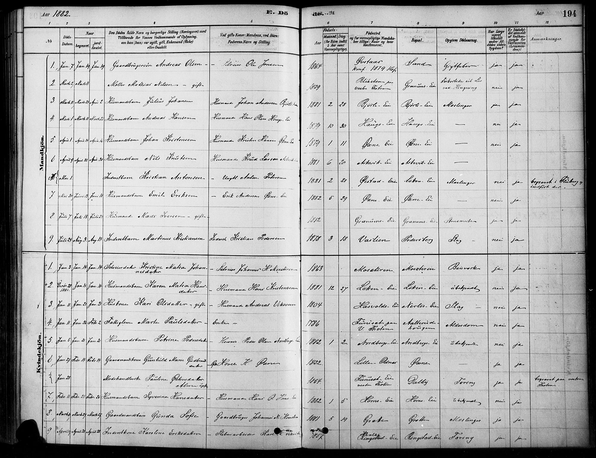 Søndre Land prestekontor, AV/SAH-PREST-122/K/L0003: Parish register (official) no. 3, 1878-1894, p. 194