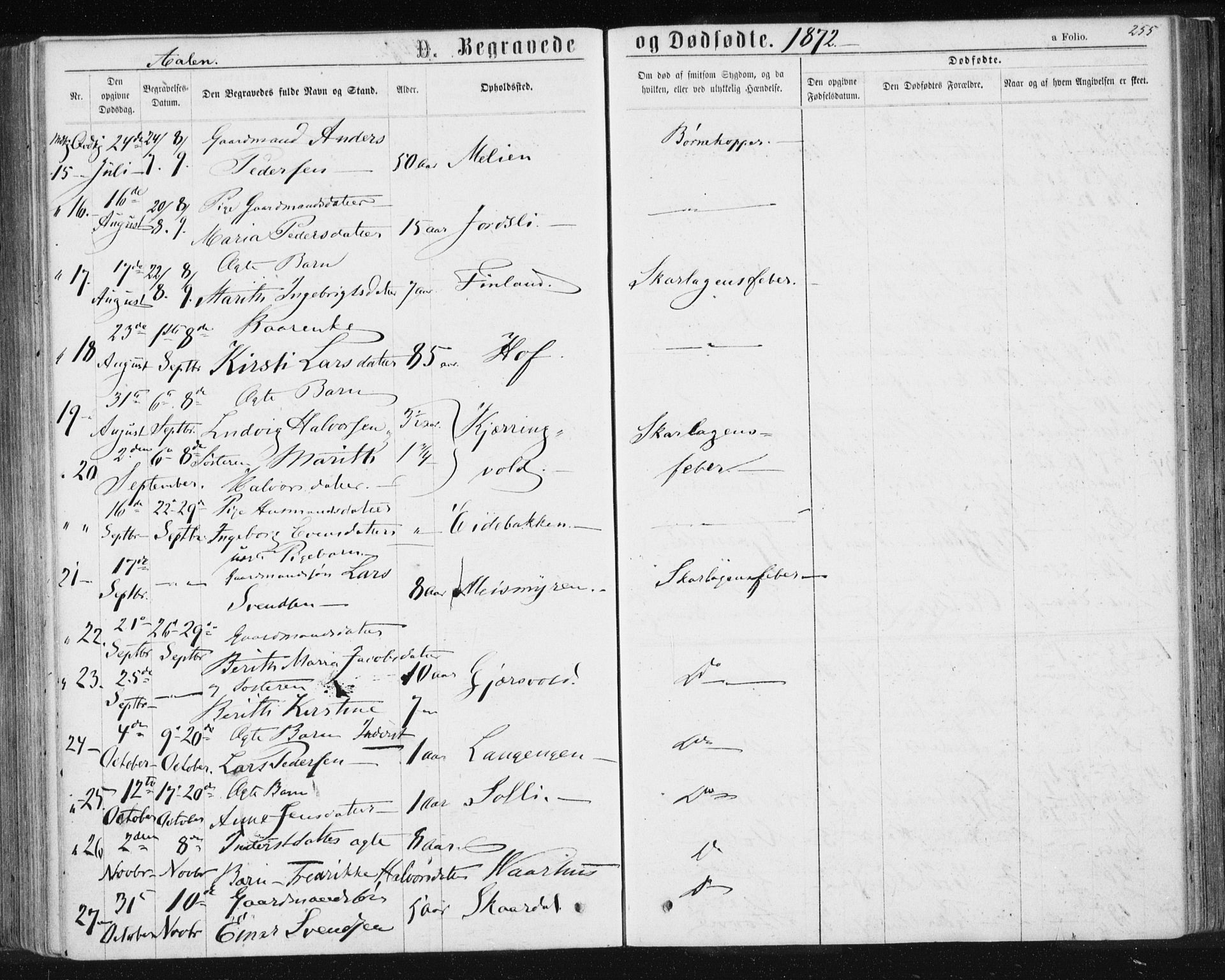 Ministerialprotokoller, klokkerbøker og fødselsregistre - Sør-Trøndelag, AV/SAT-A-1456/685/L0971: Parish register (official) no. 685A08 /3, 1870-1879, p. 255