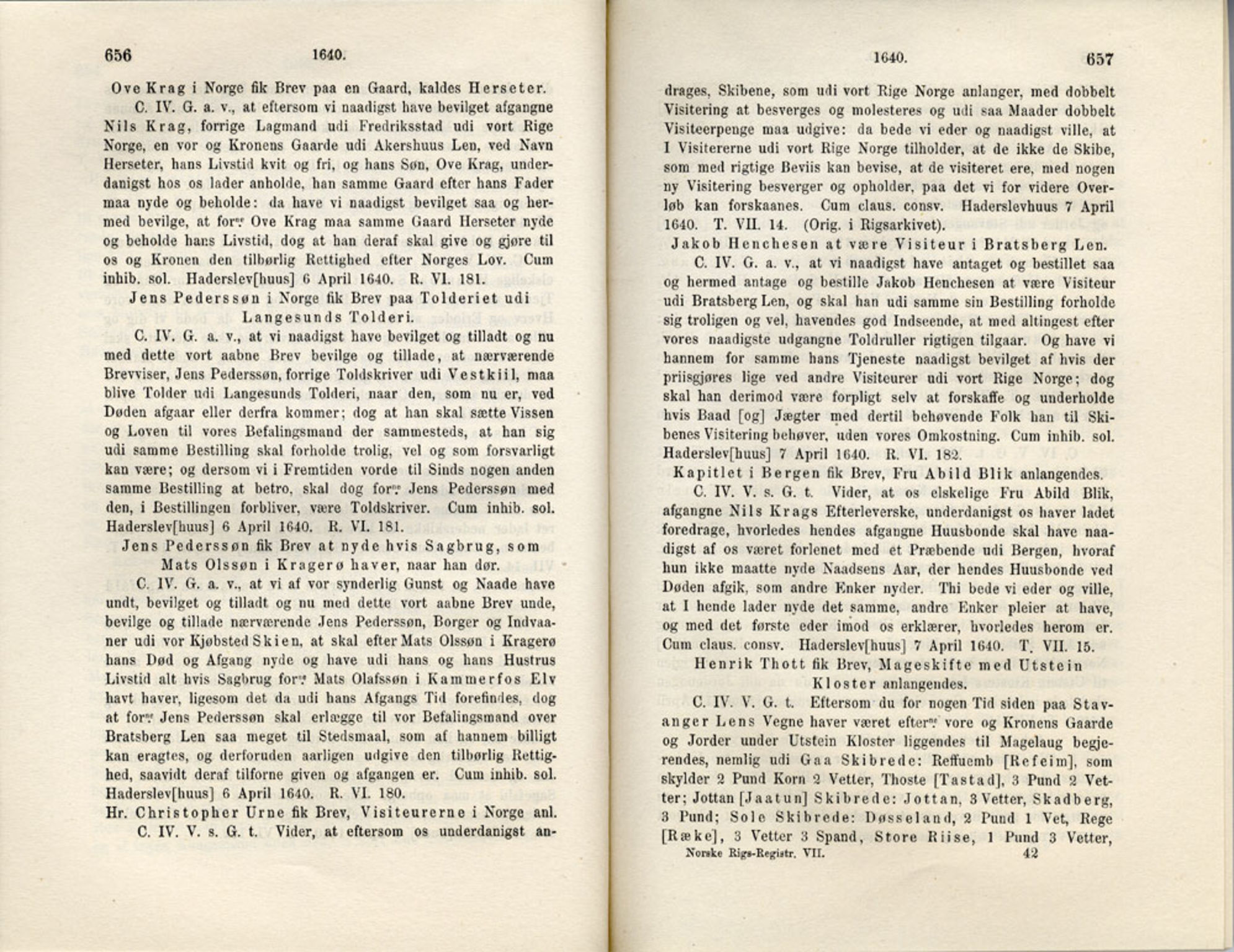 Publikasjoner utgitt av Det Norske Historiske Kildeskriftfond, PUBL/-/-/-: Norske Rigs-Registranter, bind 7, 1635-1640, p. 656-657