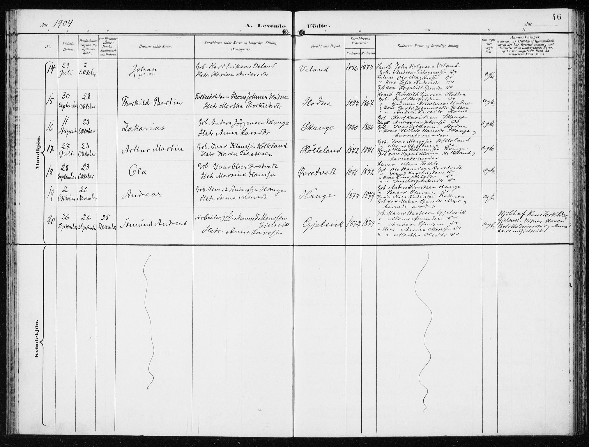 Lindås Sokneprestembete, AV/SAB-A-76701/H/Haa/Haaf/L0002: Parish register (official) no. F  2, 1897-1909, p. 46