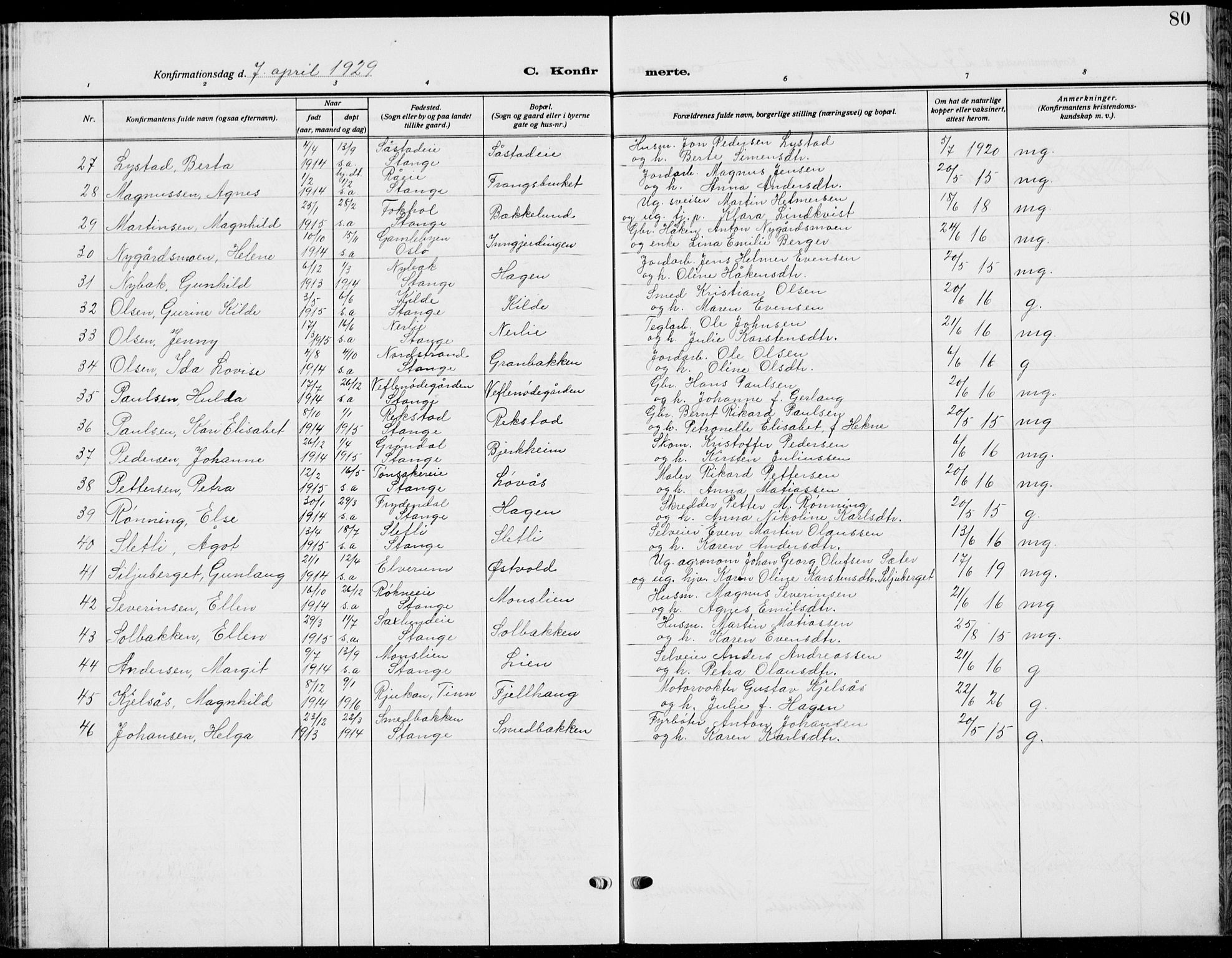 Stange prestekontor, AV/SAH-PREST-002/L/L0018: Parish register (copy) no. 18, 1929-1937, p. 80