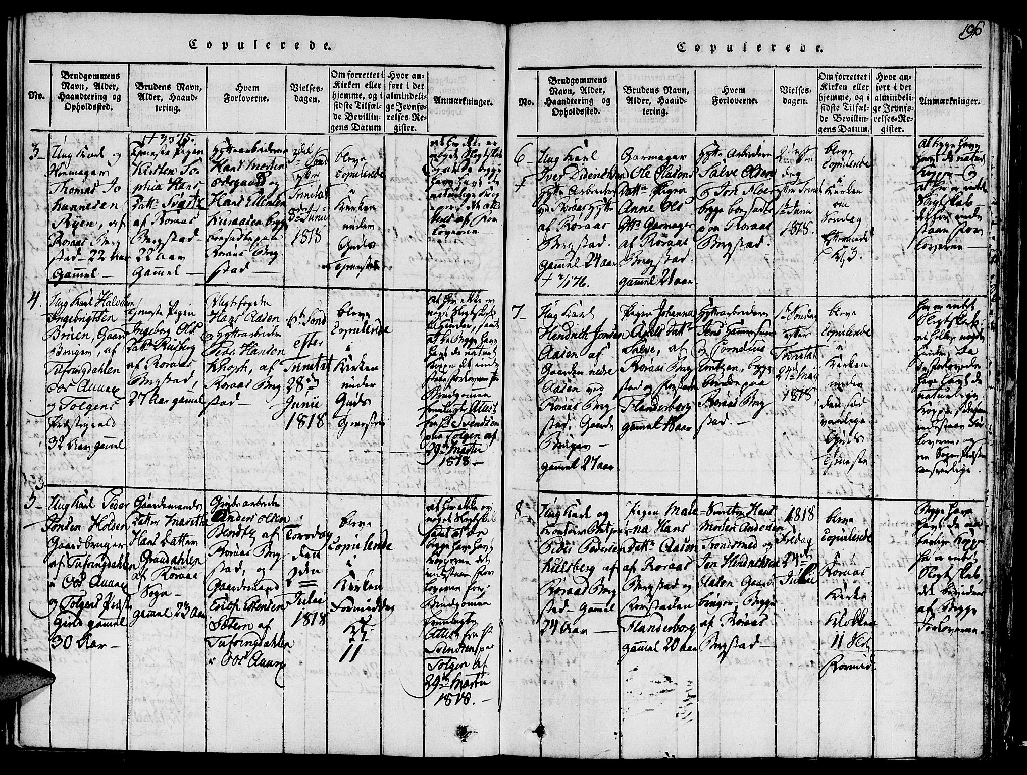 Ministerialprotokoller, klokkerbøker og fødselsregistre - Sør-Trøndelag, SAT/A-1456/681/L0929: Parish register (official) no. 681A07, 1817-1828, p. 196
