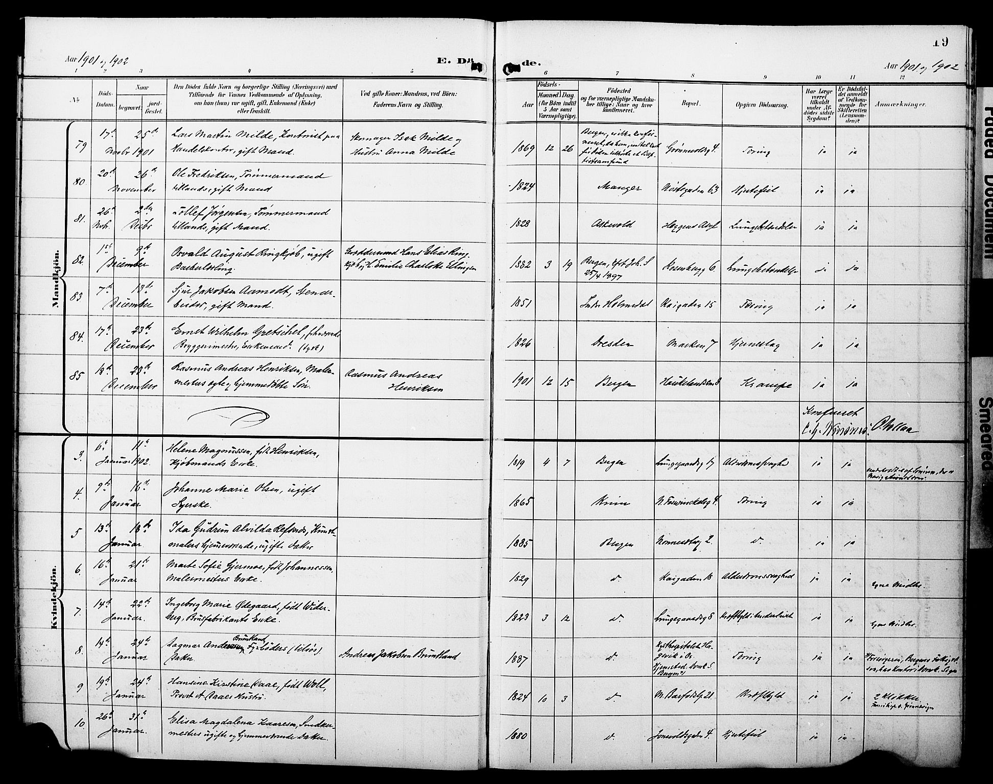 Domkirken sokneprestembete, SAB/A-74801/H/Hab/L0042: Parish register (copy) no. E 6, 1900-1929, p. 19