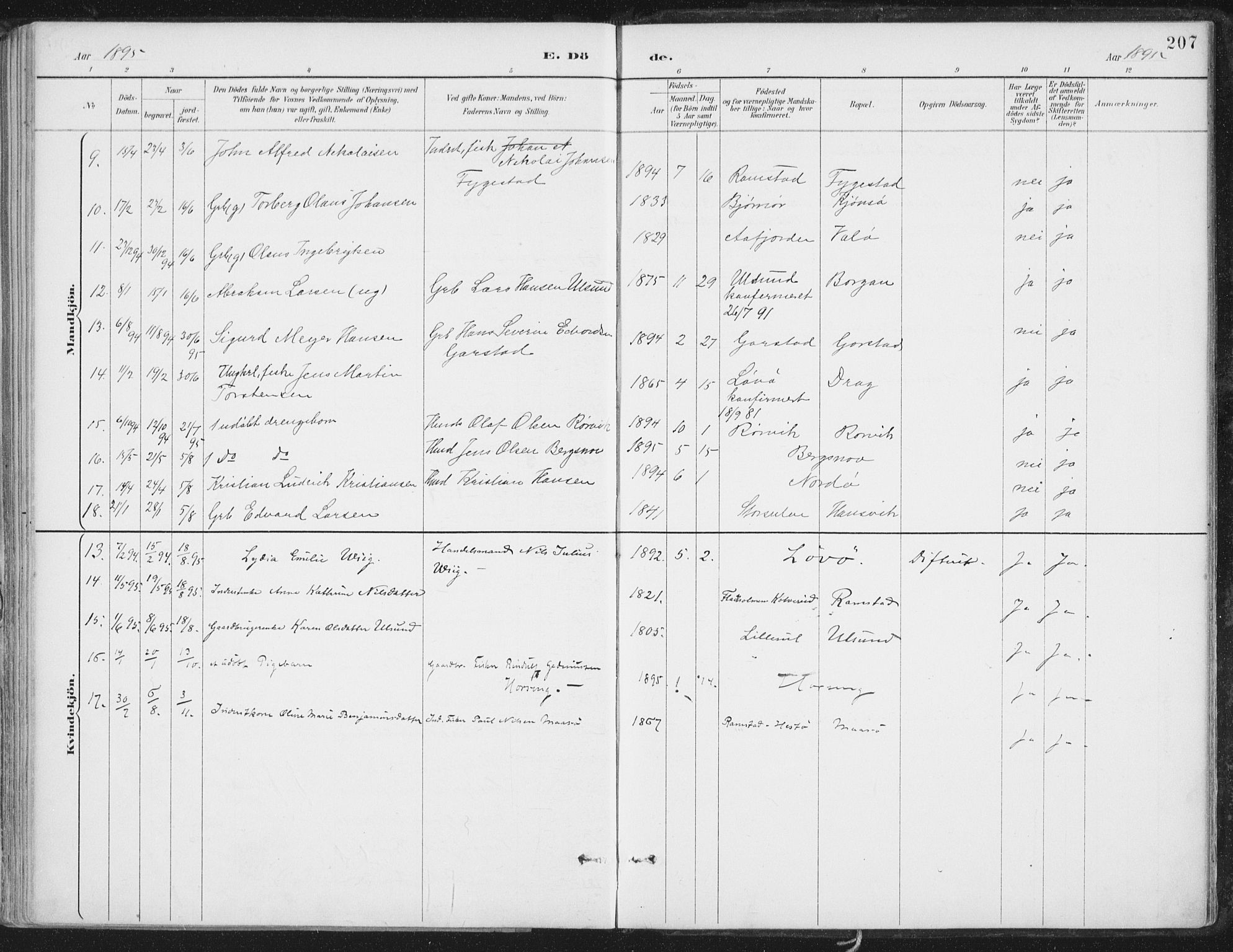 Ministerialprotokoller, klokkerbøker og fødselsregistre - Nord-Trøndelag, AV/SAT-A-1458/786/L0687: Parish register (official) no. 786A03, 1888-1898, p. 207