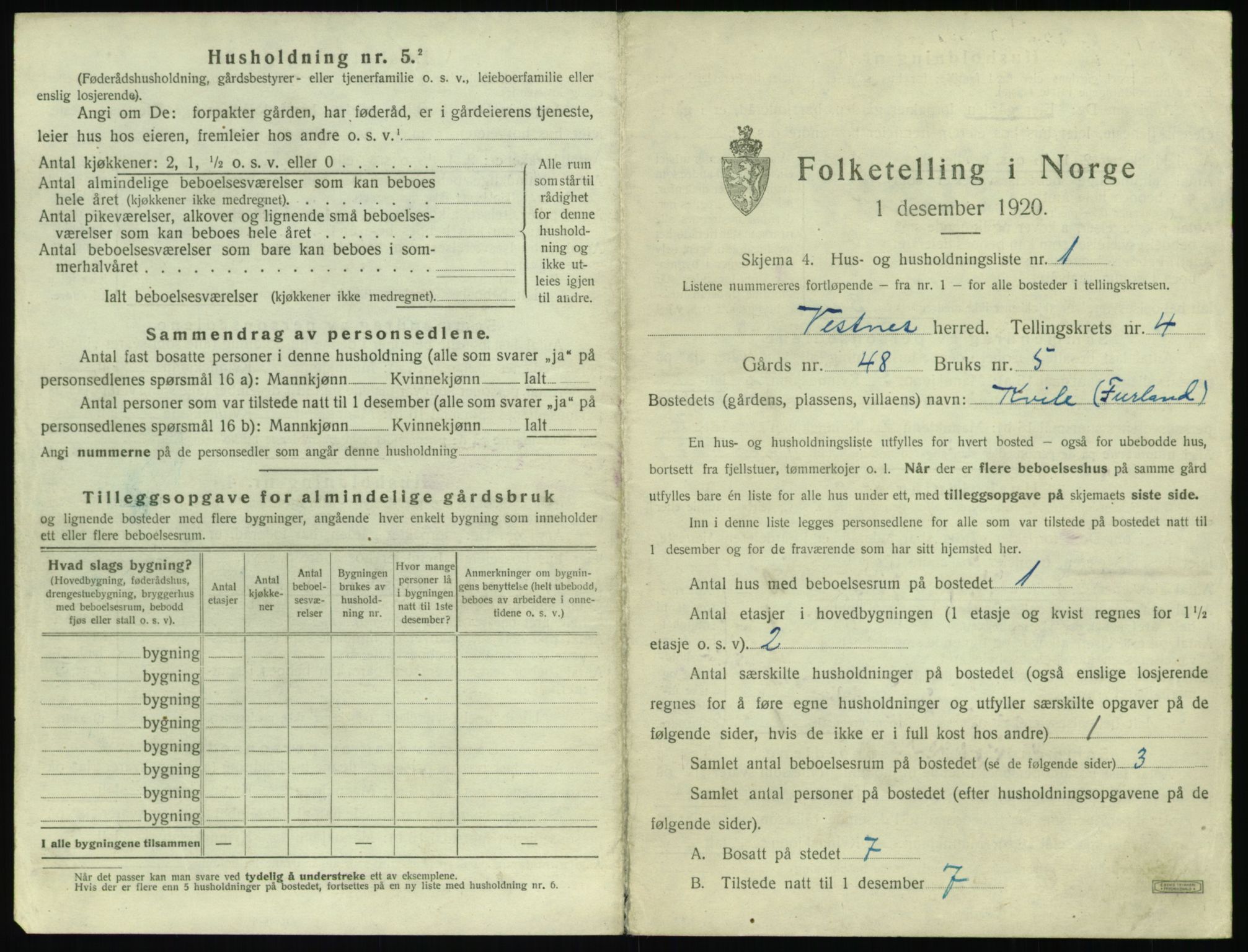 SAT, 1920 census for Vestnes, 1920, p. 467