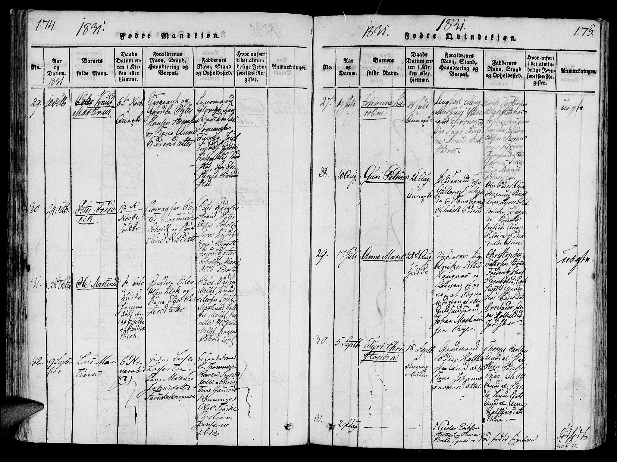 Ministerialprotokoller, klokkerbøker og fødselsregistre - Møre og Romsdal, SAT/A-1454/522/L0310: Parish register (official) no. 522A05, 1816-1832, p. 174-175