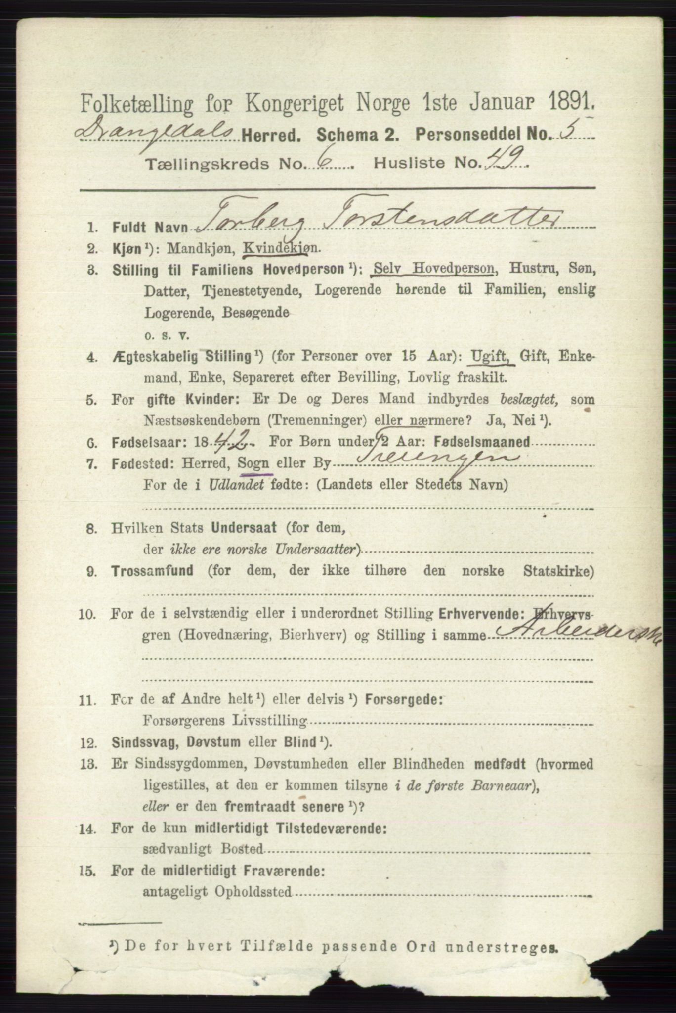 RA, 1891 census for 0817 Drangedal, 1891, p. 2365