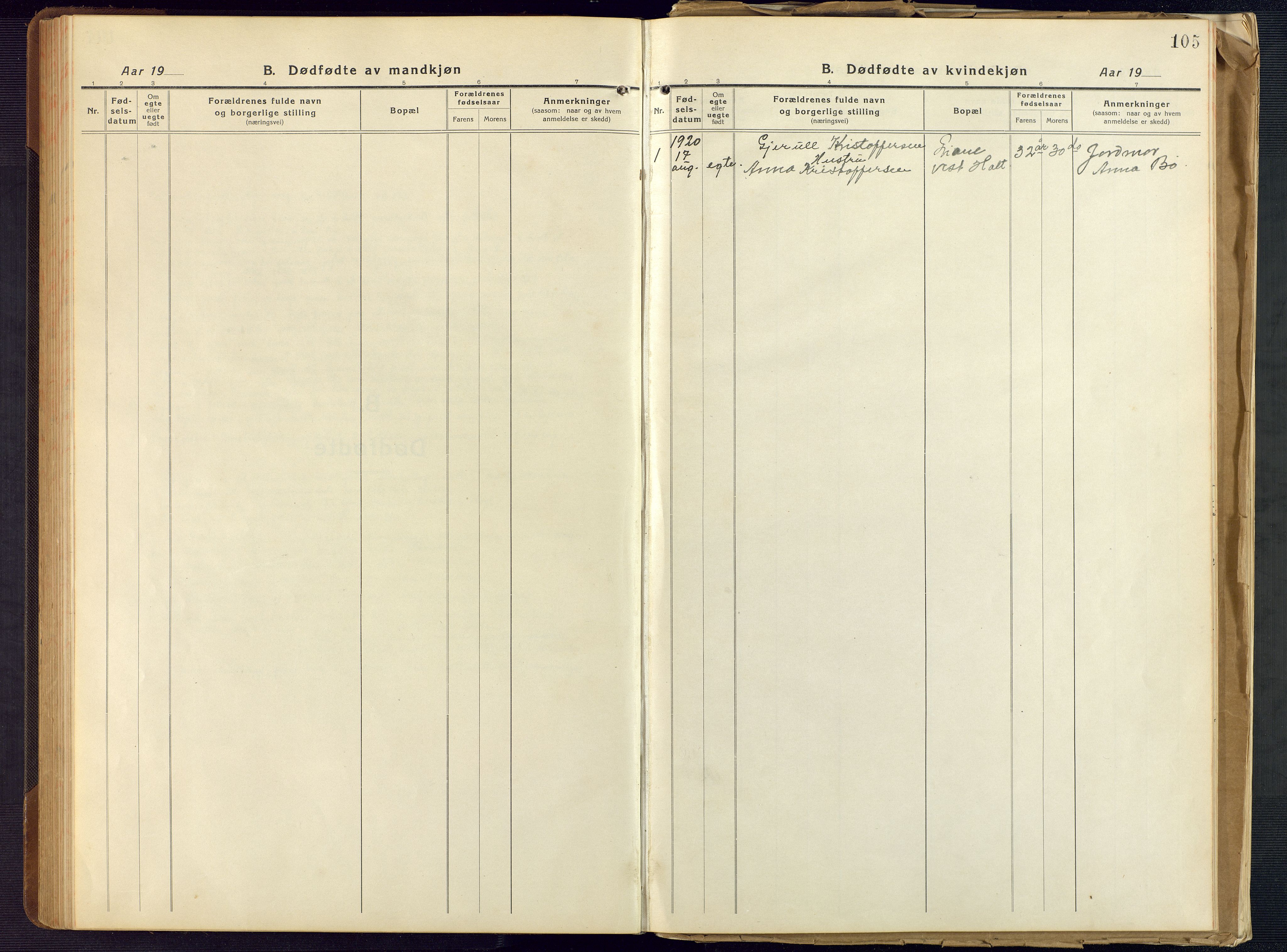 Holt sokneprestkontor, AV/SAK-1111-0021/F/Fb/L0012: Parish register (copy) no. B 12, 1919-1944, p. 105