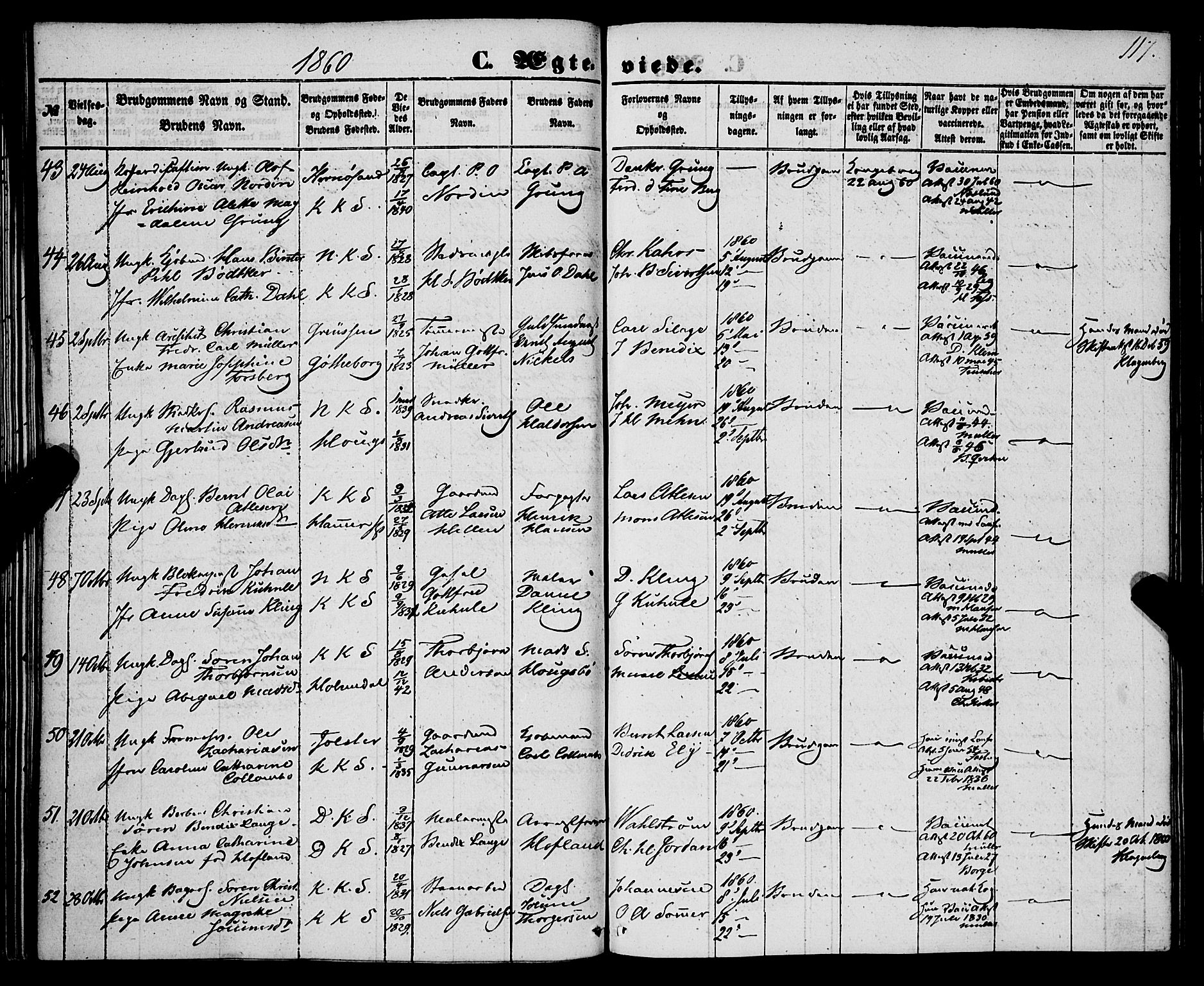 Korskirken sokneprestembete, SAB/A-76101/H/Haa/L0035: Parish register (official) no. D 2, 1852-1867, p. 117