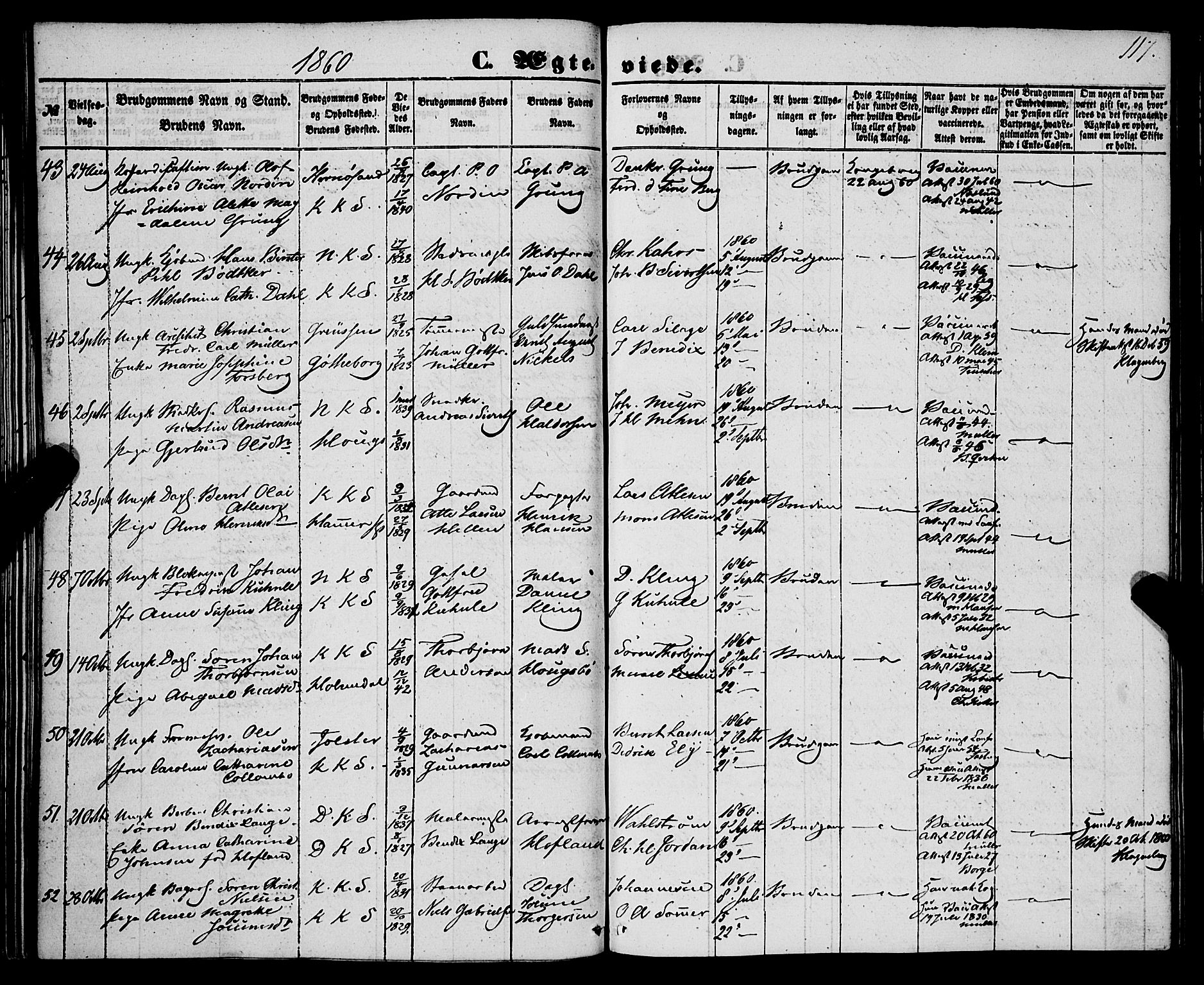 Korskirken sokneprestembete, AV/SAB-A-76101/H/Haa/L0035: Parish register (official) no. D 2, 1852-1867, p. 117