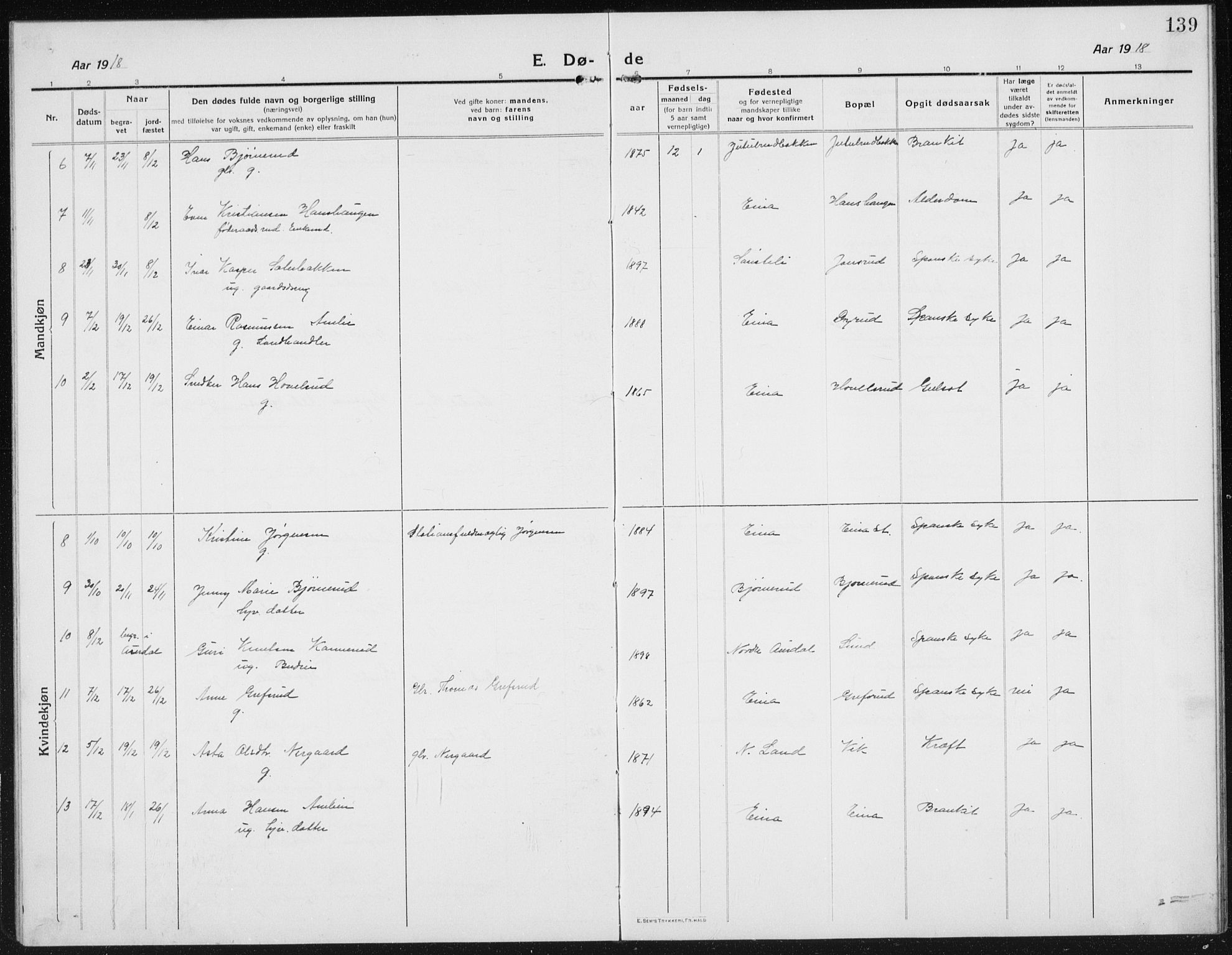 Kolbu prestekontor, SAH/PREST-110/H/Ha/Hab/L0006: Parish register (copy) no. 6, 1916-1934, p. 139