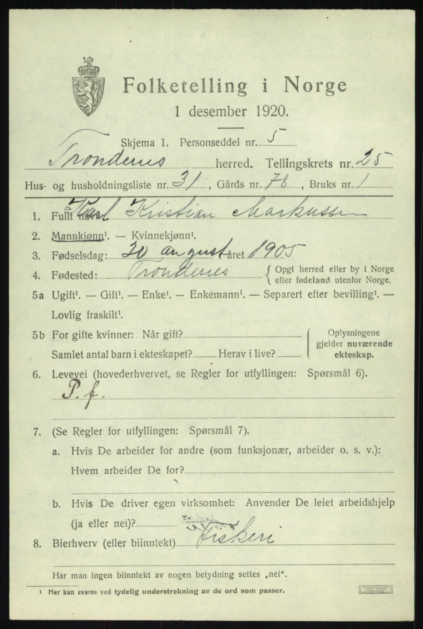 SATØ, 1920 census for Trondenes, 1920, p. 18822