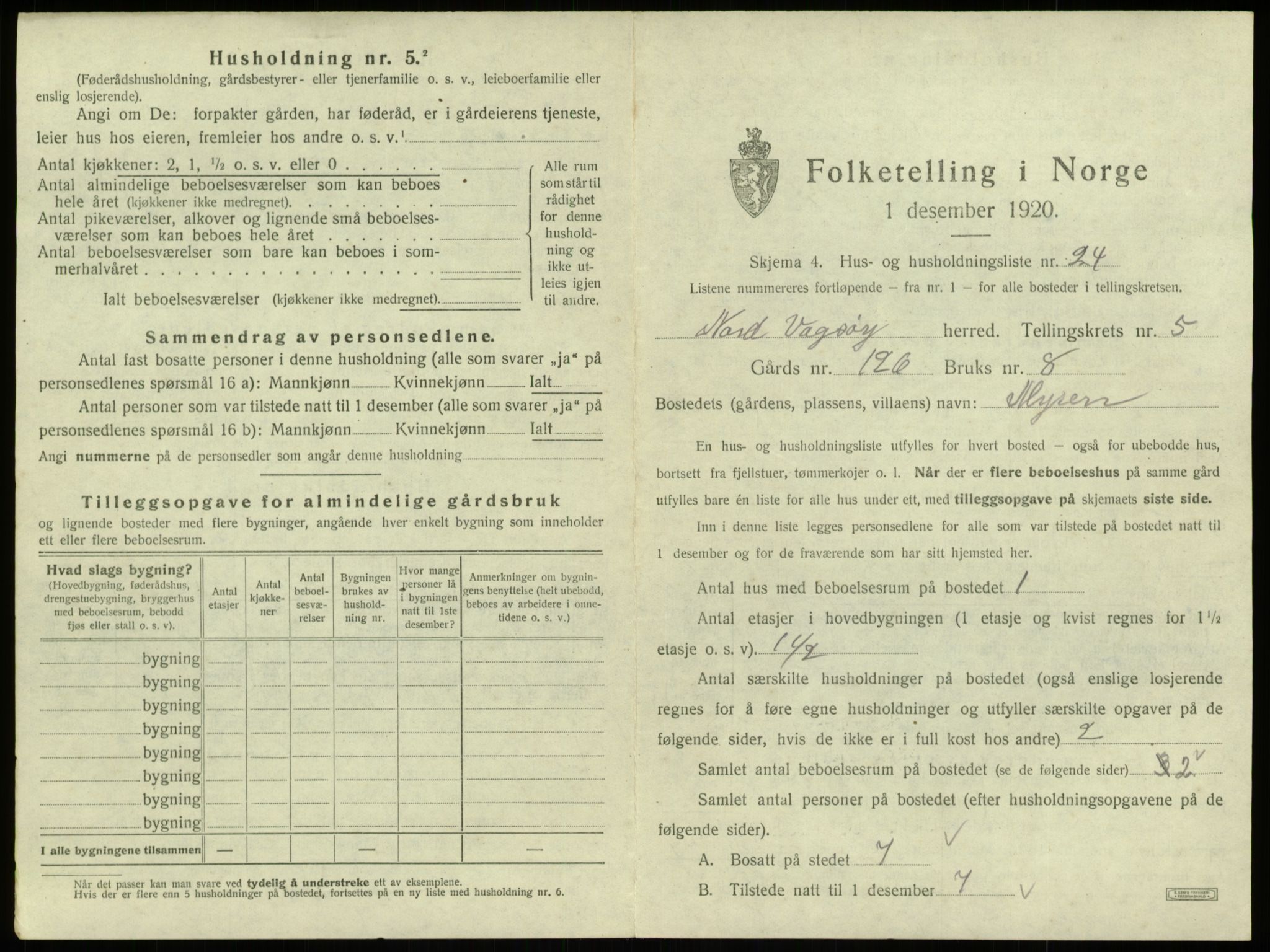 SAB, 1920 census for Nord-Vågsøy, 1920, p. 294