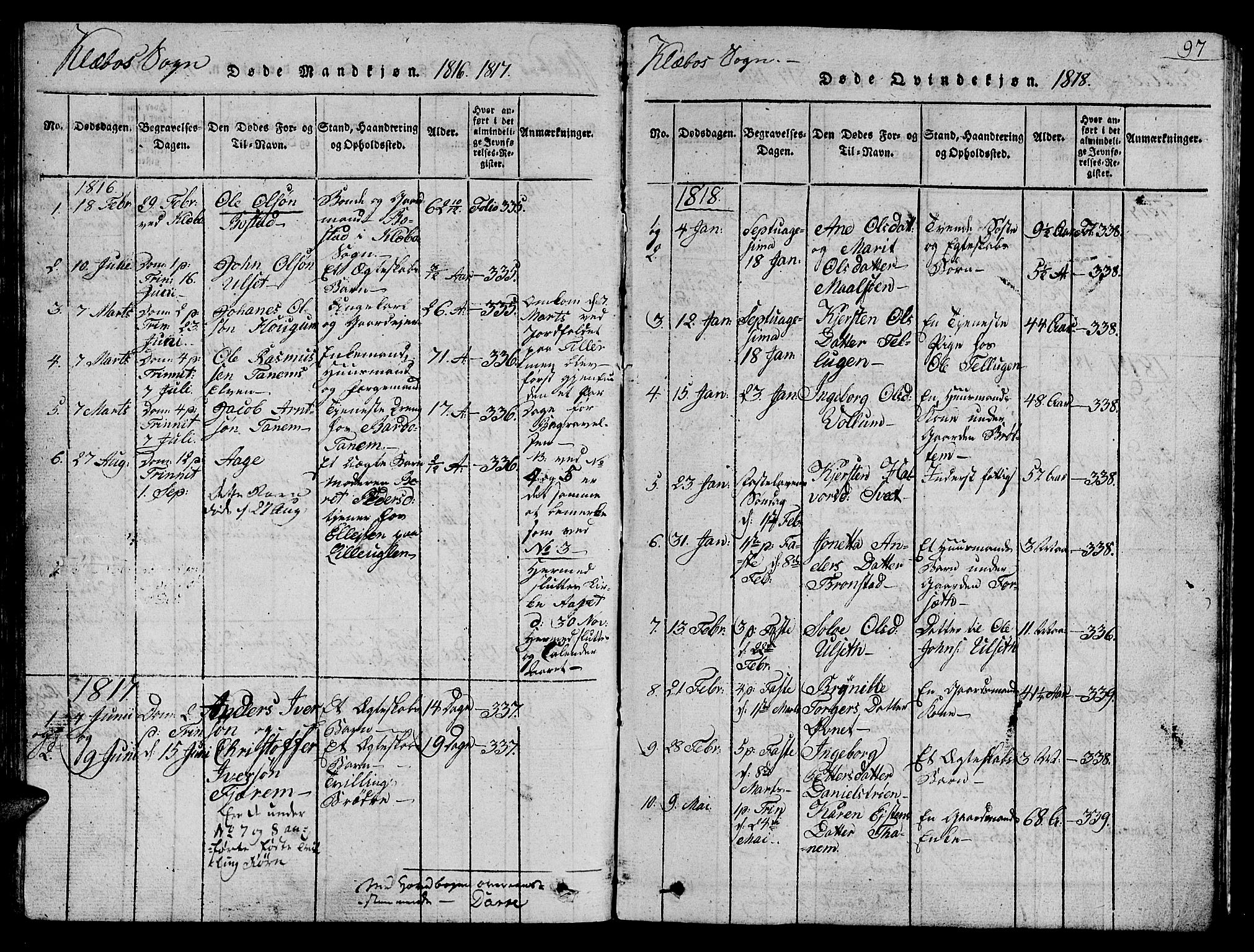 Ministerialprotokoller, klokkerbøker og fødselsregistre - Sør-Trøndelag, SAT/A-1456/618/L0450: Parish register (copy) no. 618C01, 1816-1865, p. 97