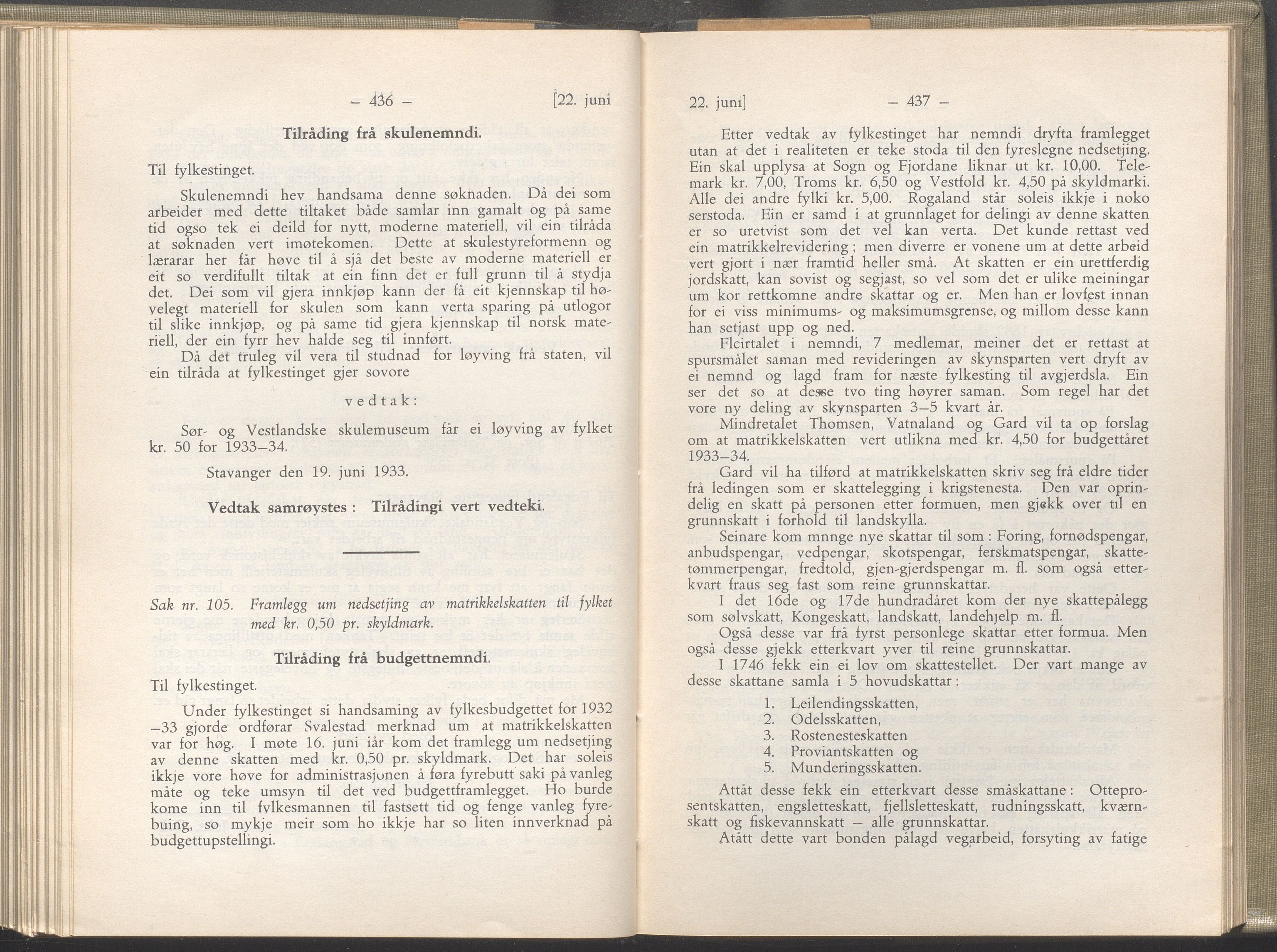 Rogaland fylkeskommune - Fylkesrådmannen , IKAR/A-900/A/Aa/Aaa/L0052: Møtebok , 1933, p. 436-437