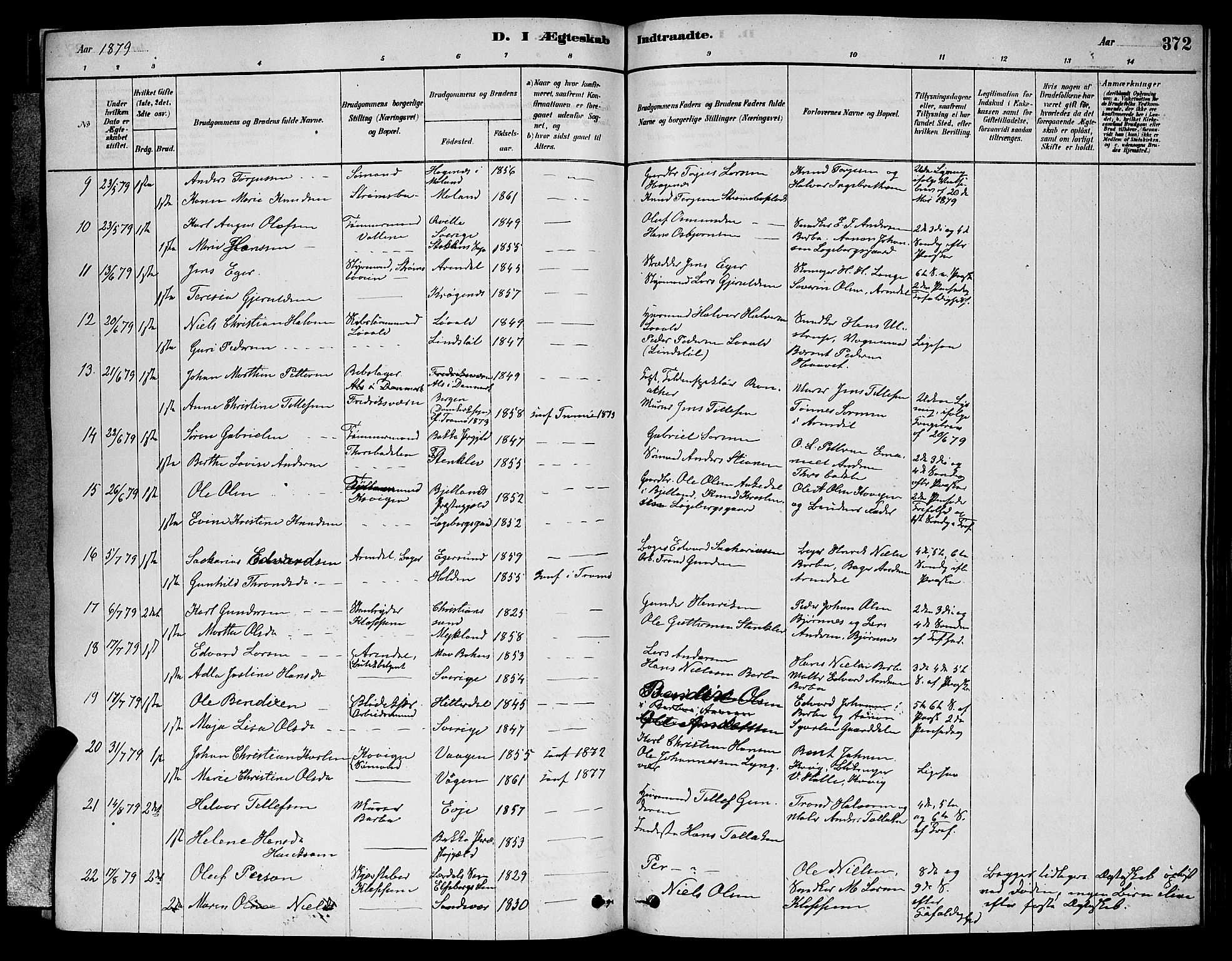 Barbu sokneprestkontor, AV/SAK-1111-0003/F/Fb/L0001: Parish register (copy) no. B 1, 1878-1890, p. 372