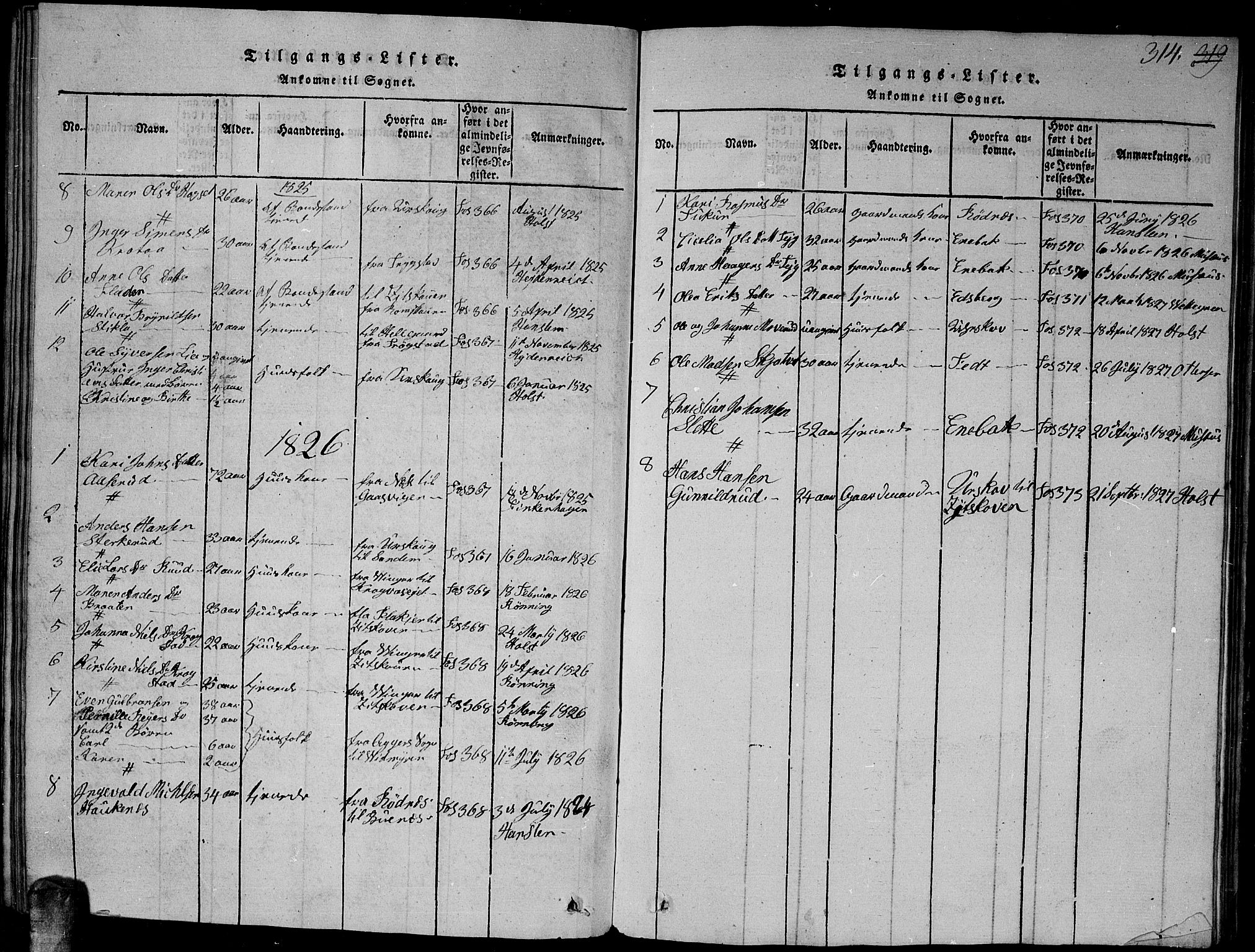 Høland prestekontor Kirkebøker, SAO/A-10346a/G/Ga/L0001: Parish register (copy) no. I 1, 1814-1827, p. 314