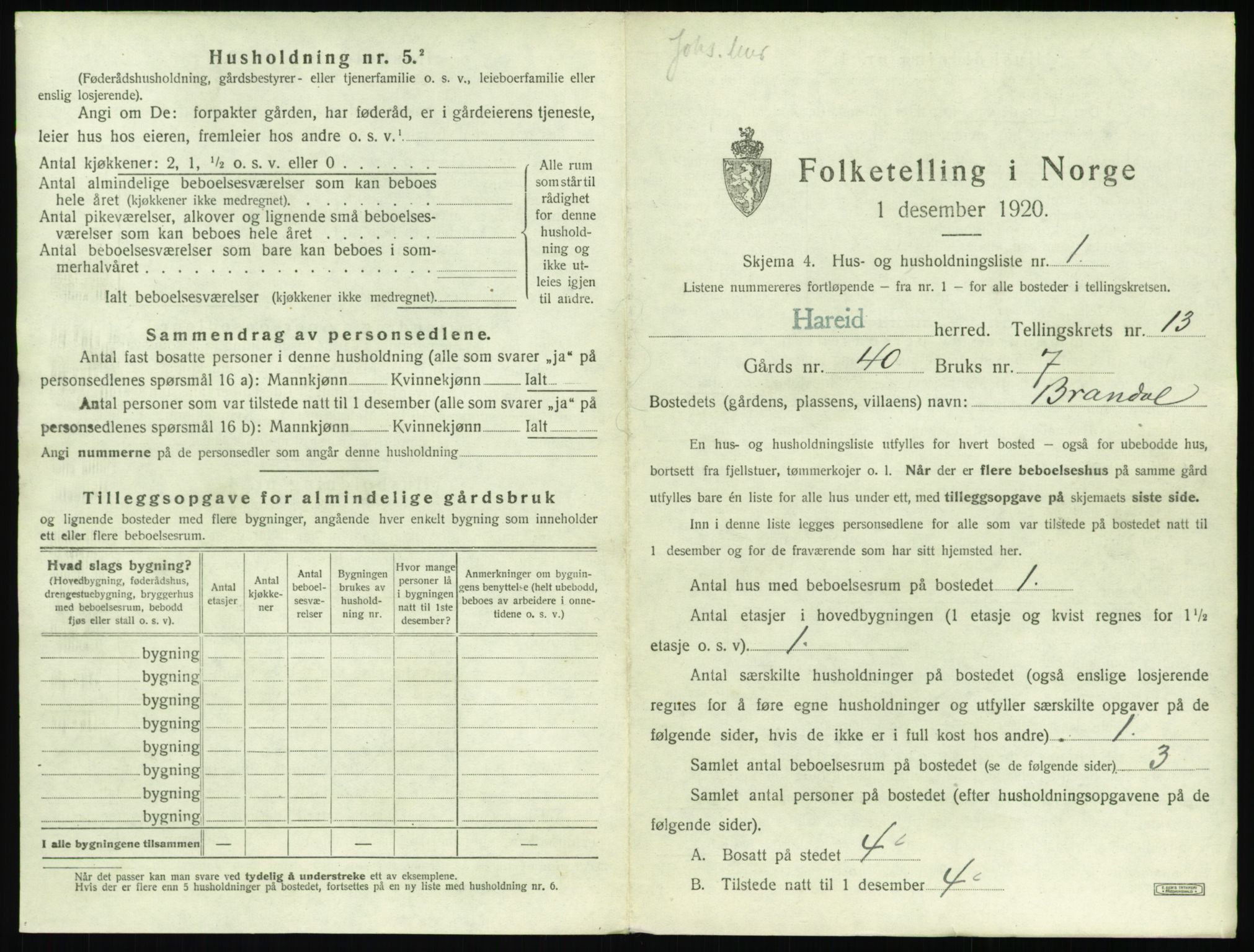 SAT, 1920 census for Hareid, 1920, p. 669