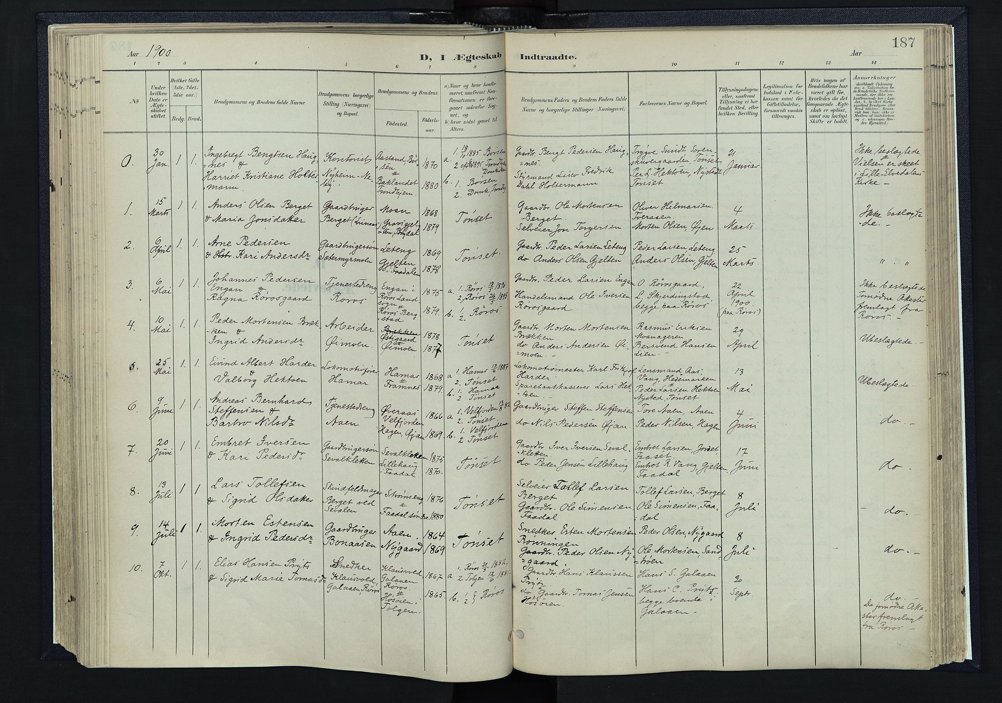 Tynset prestekontor, AV/SAH-PREST-058/H/Ha/Haa/L0025: Parish register (official) no. 25, 1900-1914, p. 187