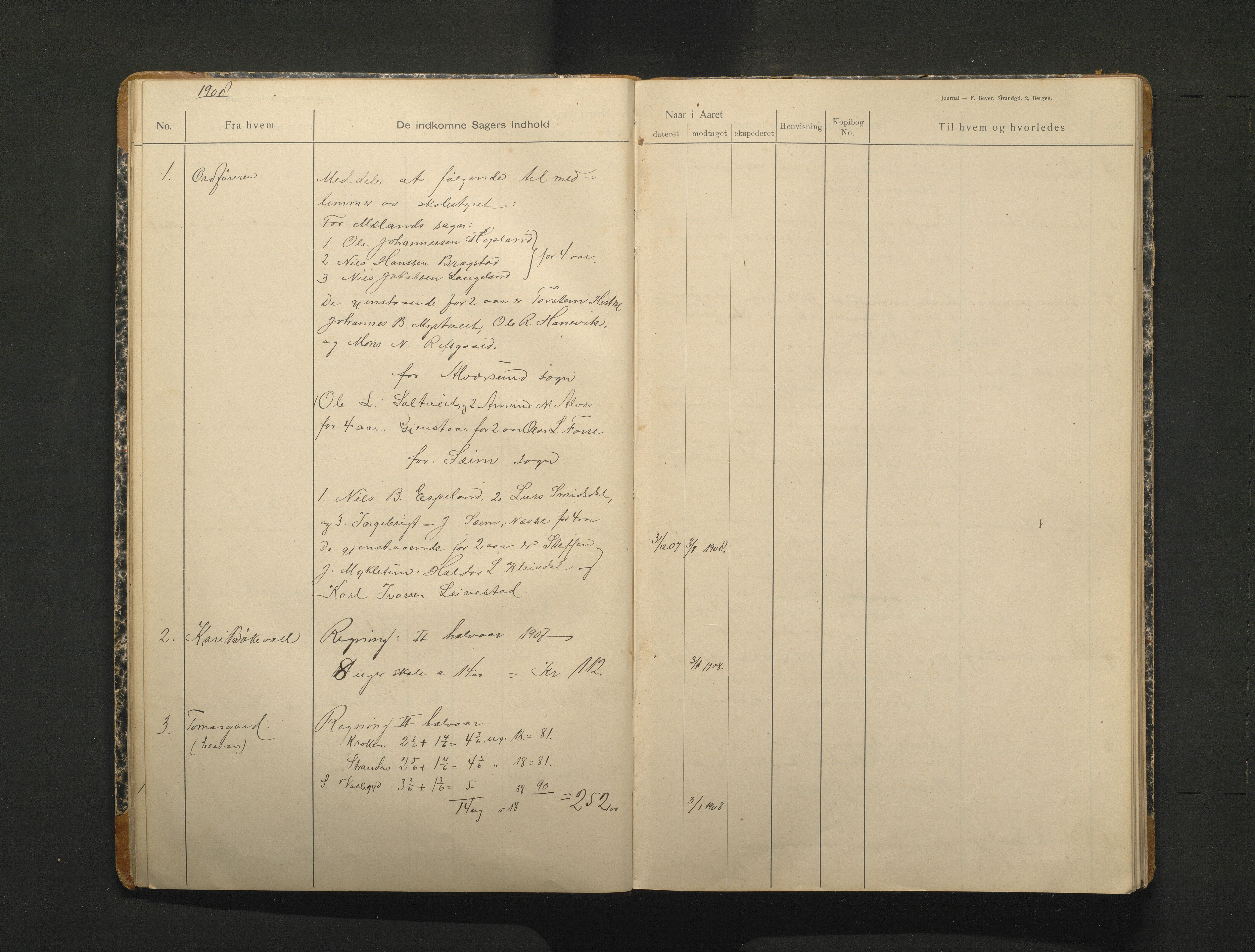 Alversund kommune. Skulestyret, IKAH/1257-211/C/Ca/L0002: Brevjournal for Alversund skulestyre, 1907-1913