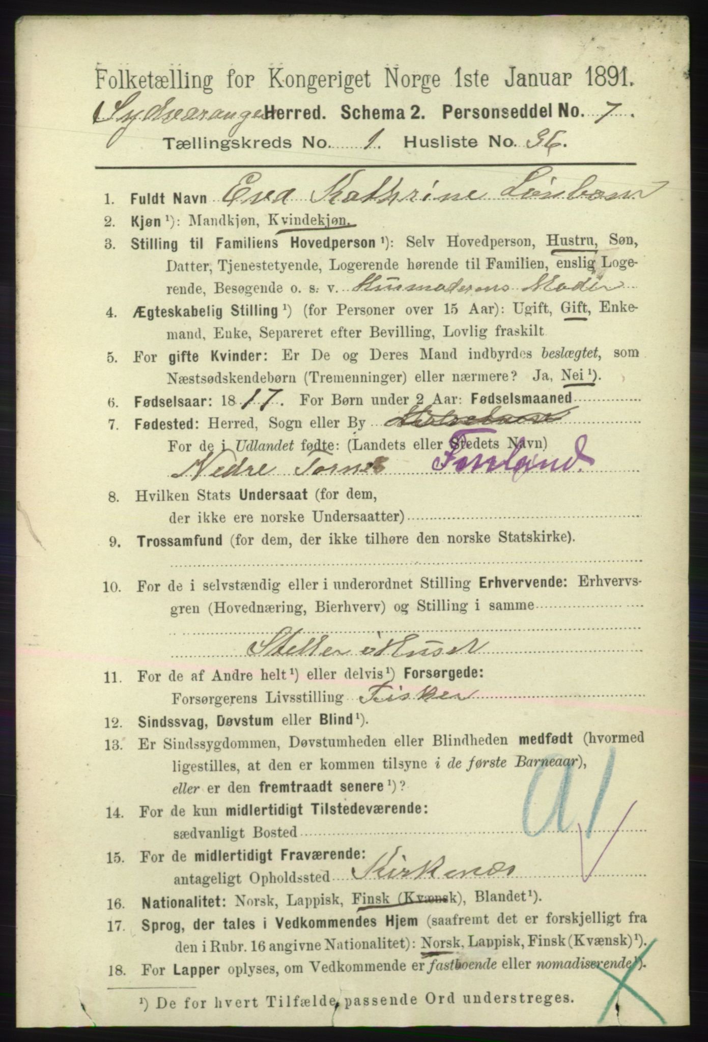 RA, 1891 census for 2030 Sør-Varanger, 1891, p. 344