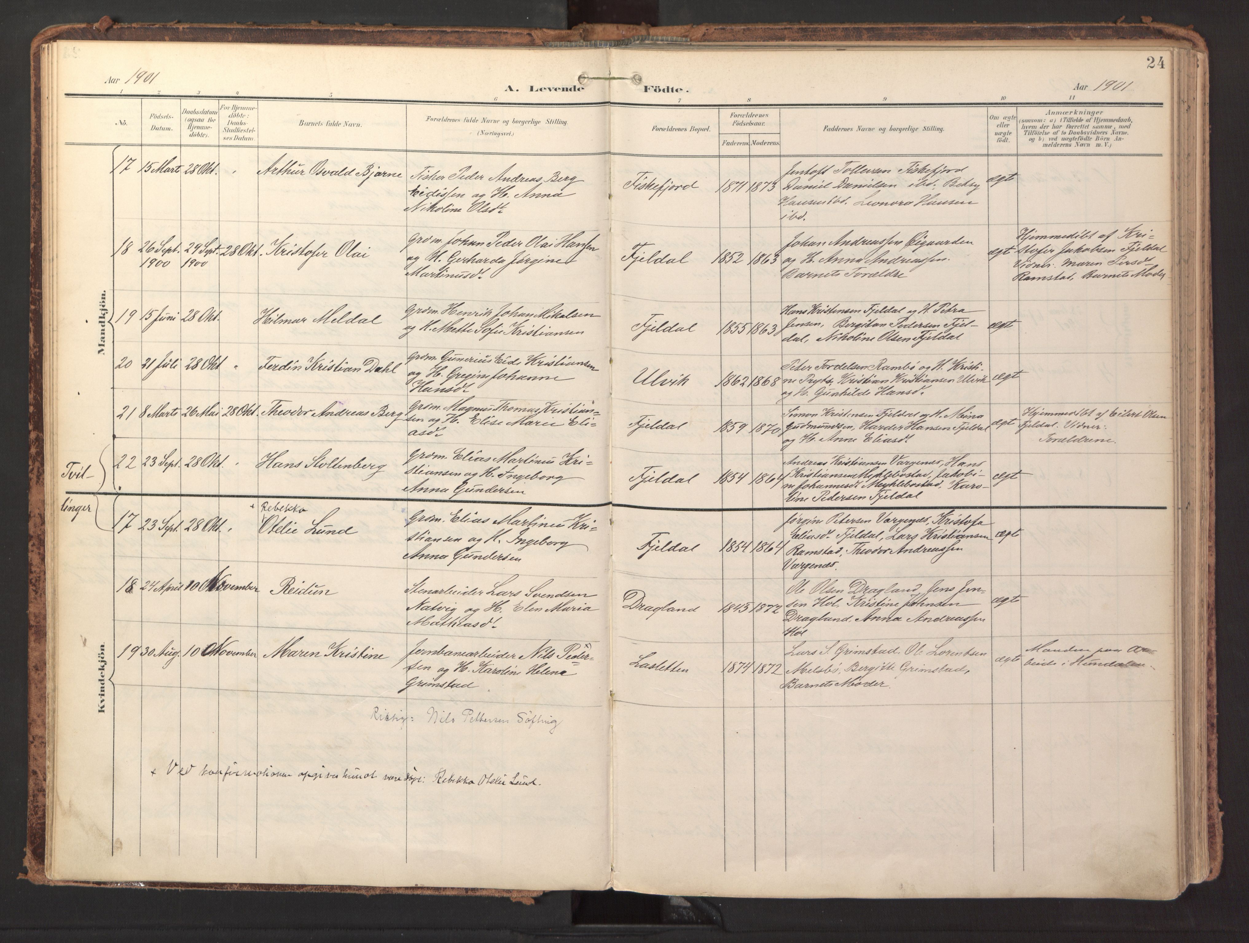 Ministerialprotokoller, klokkerbøker og fødselsregistre - Nordland, AV/SAT-A-1459/865/L0926: Parish register (official) no. 865A04, 1897-1912, p. 24