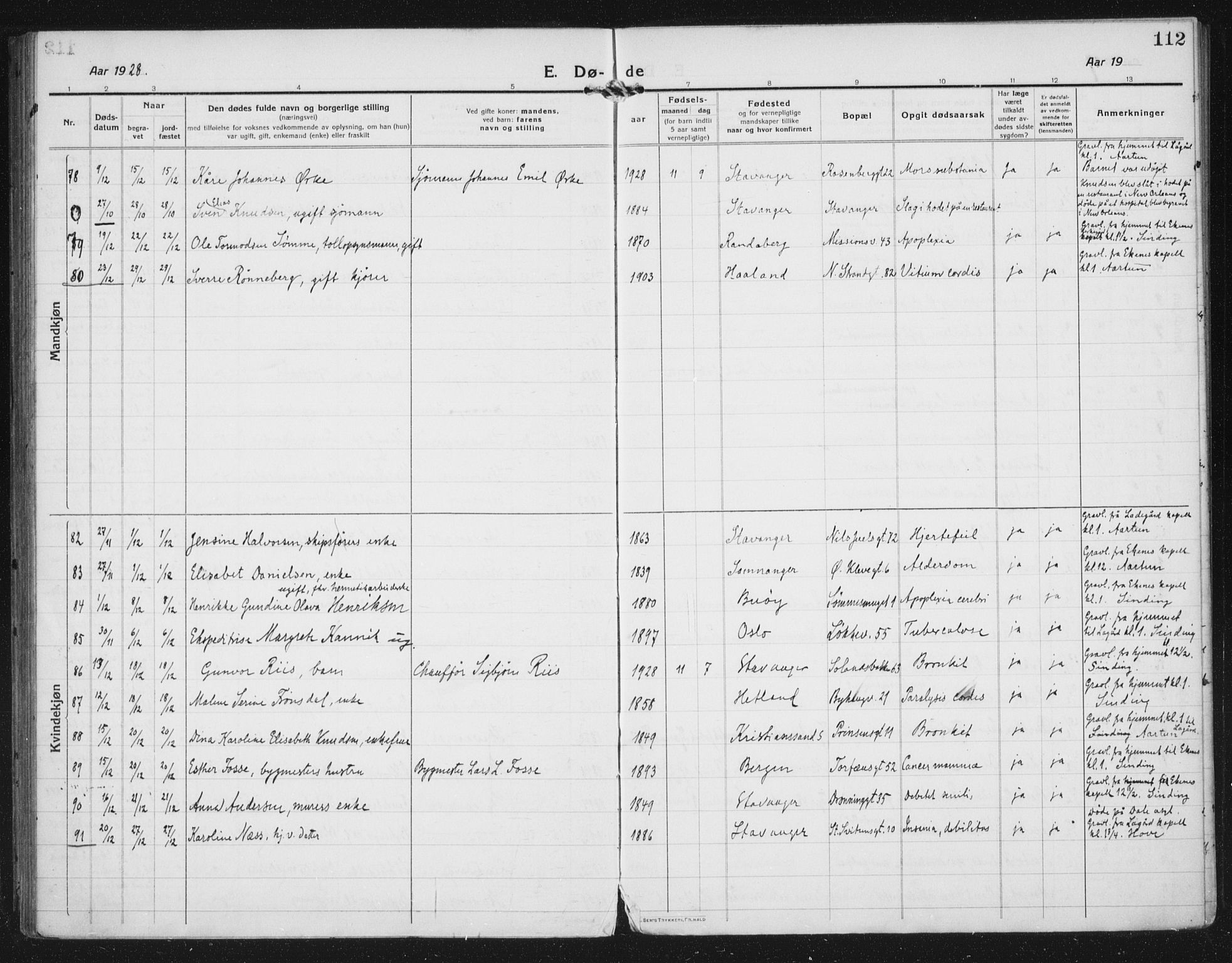 Domkirken sokneprestkontor, AV/SAST-A-101812/002/A/L0017: Parish register (official) no. A 36, 1917-1938, p. 112